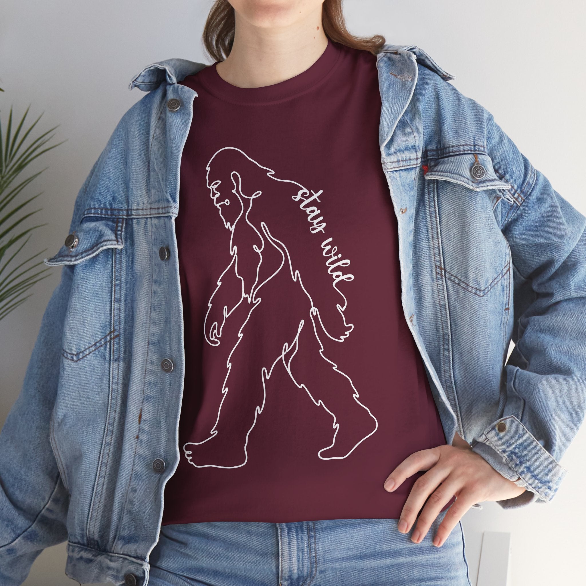 Minimalist Bigfoot Line Art T-Shirt – Stay Wild Boho Graphic Tee