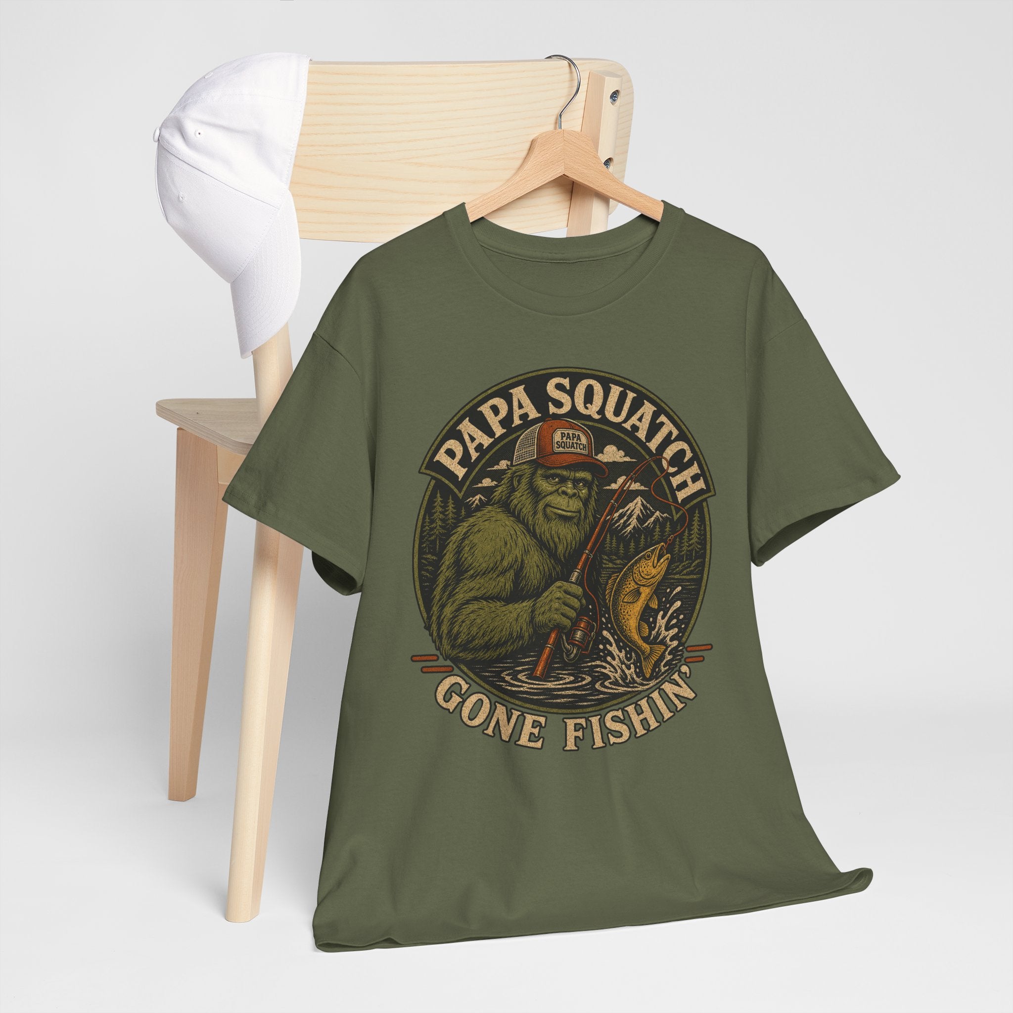 Papa Squatch Gone Fishin' T-Shirt – Funny Bigfoot Fishing Dad Tee