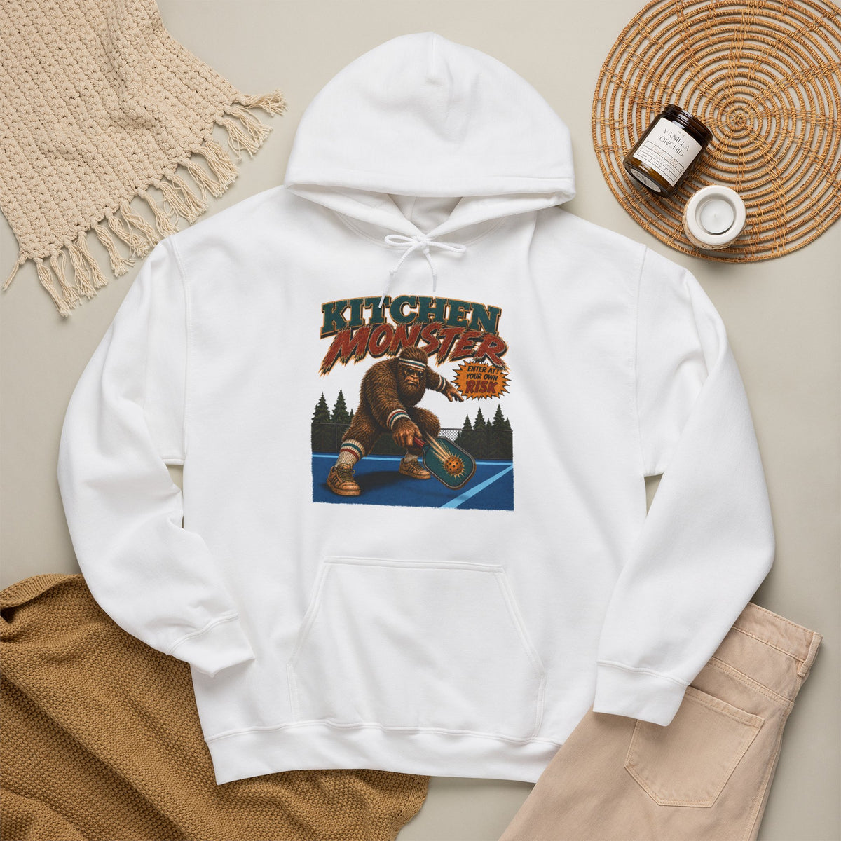 Bigfoot Kitchen Monster Funny Pickleball Hoodie