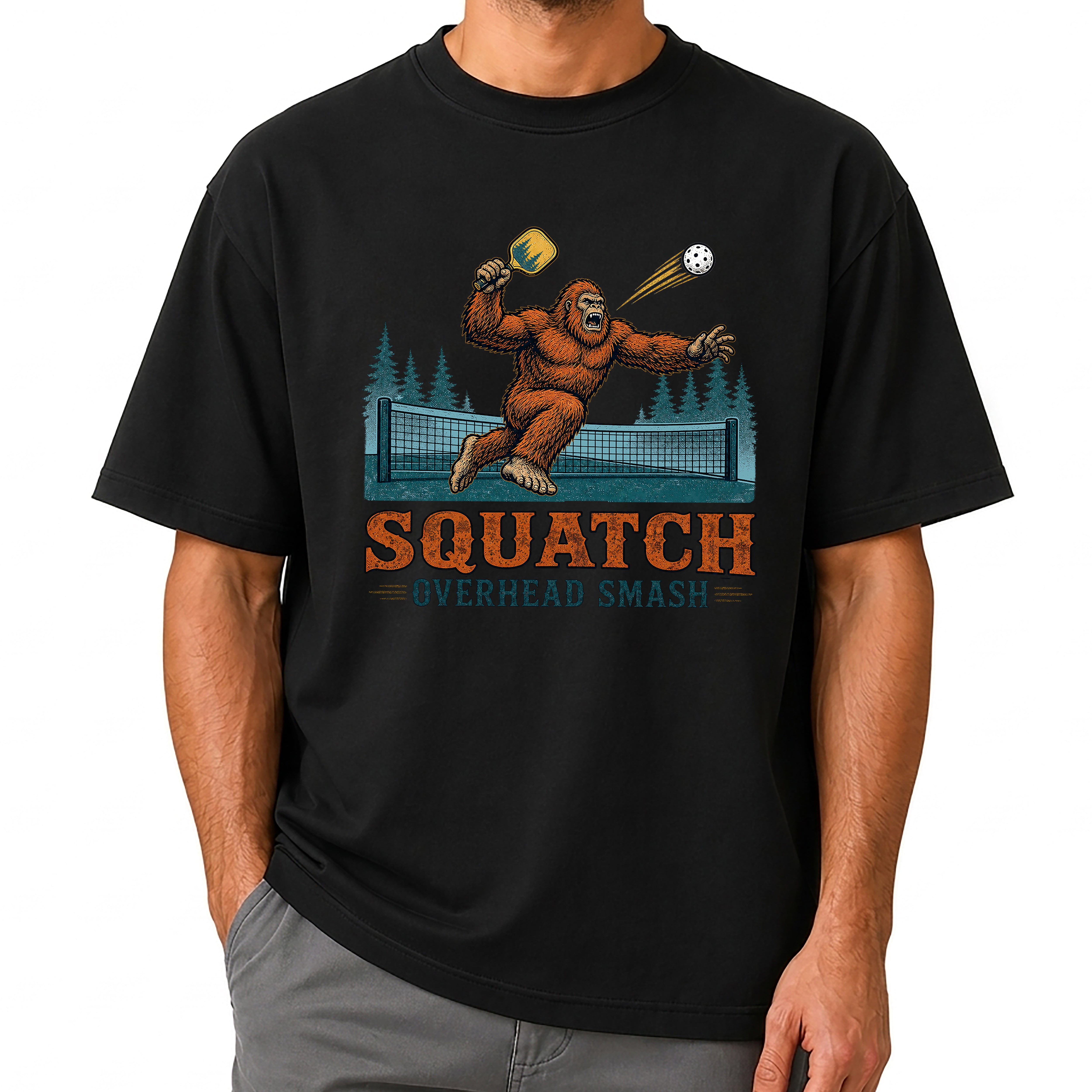 Squatch Overhead Smash Bigfoot Pickleball T-Shirt