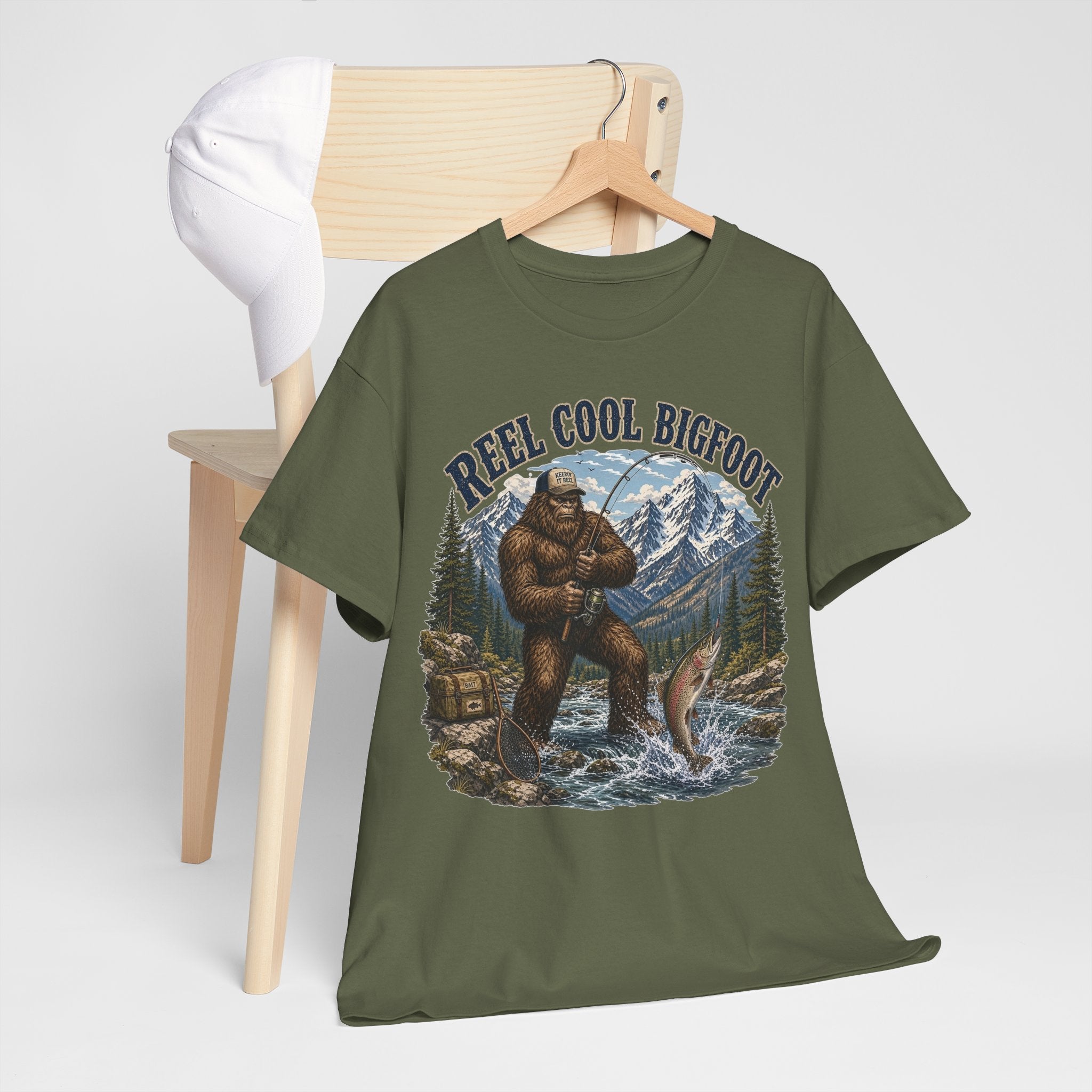 Reel Cool Bigfoot T-Shirt – Funny Fishing Mountain Graphic Tee