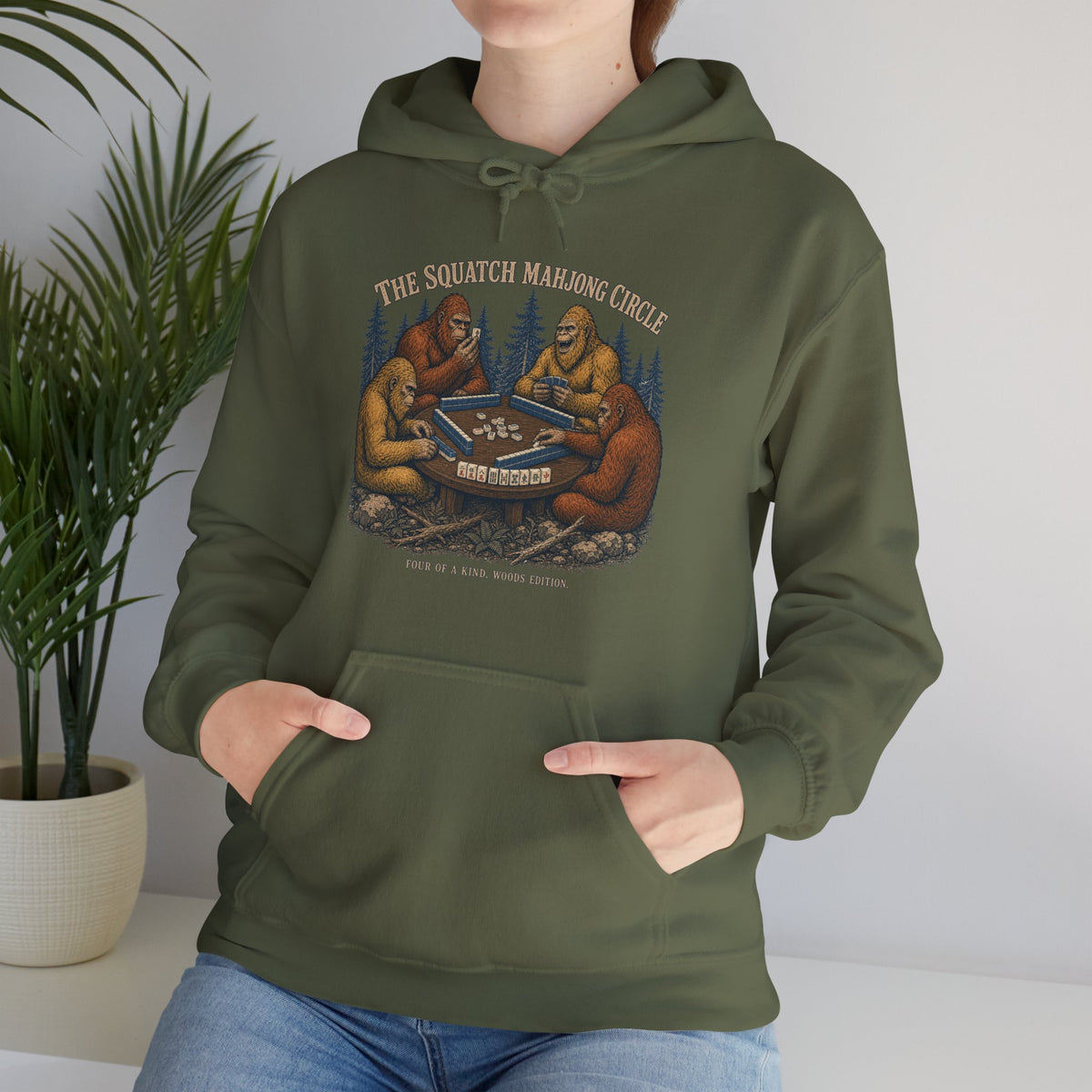 The Squatch Mahjong Circle - Four Bigfoot Forest Hoodie