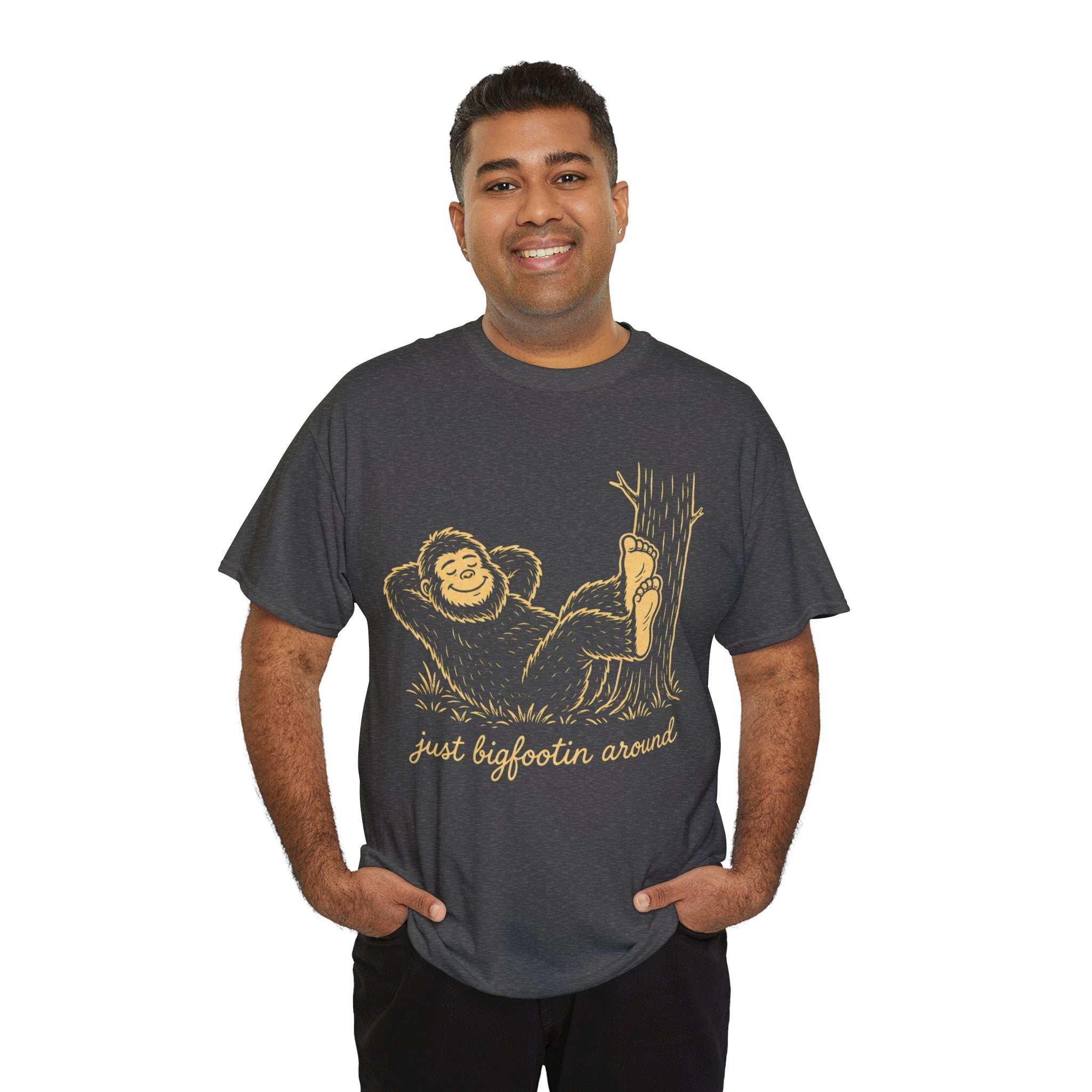 Just Bigfootin Around T-Shirt – Cute Cozy Pocket Print Graphic Tee