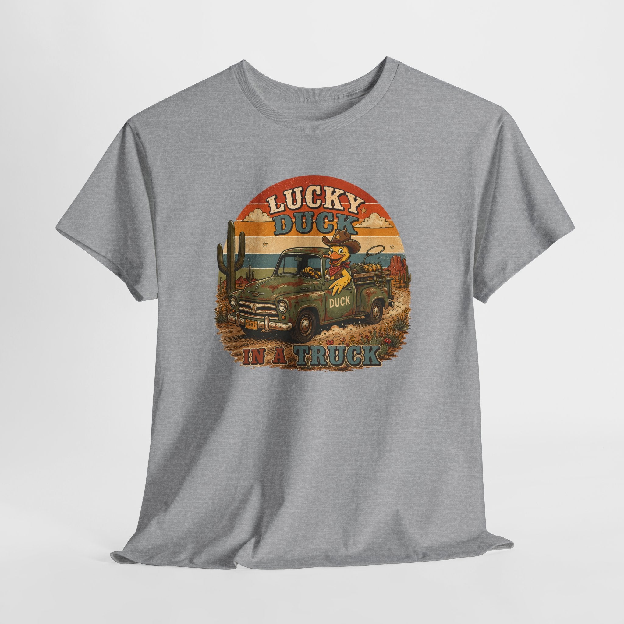 Lucky Duck Vintage Truck Tee — Retro Desert Road Trip Graphic T-Shirt