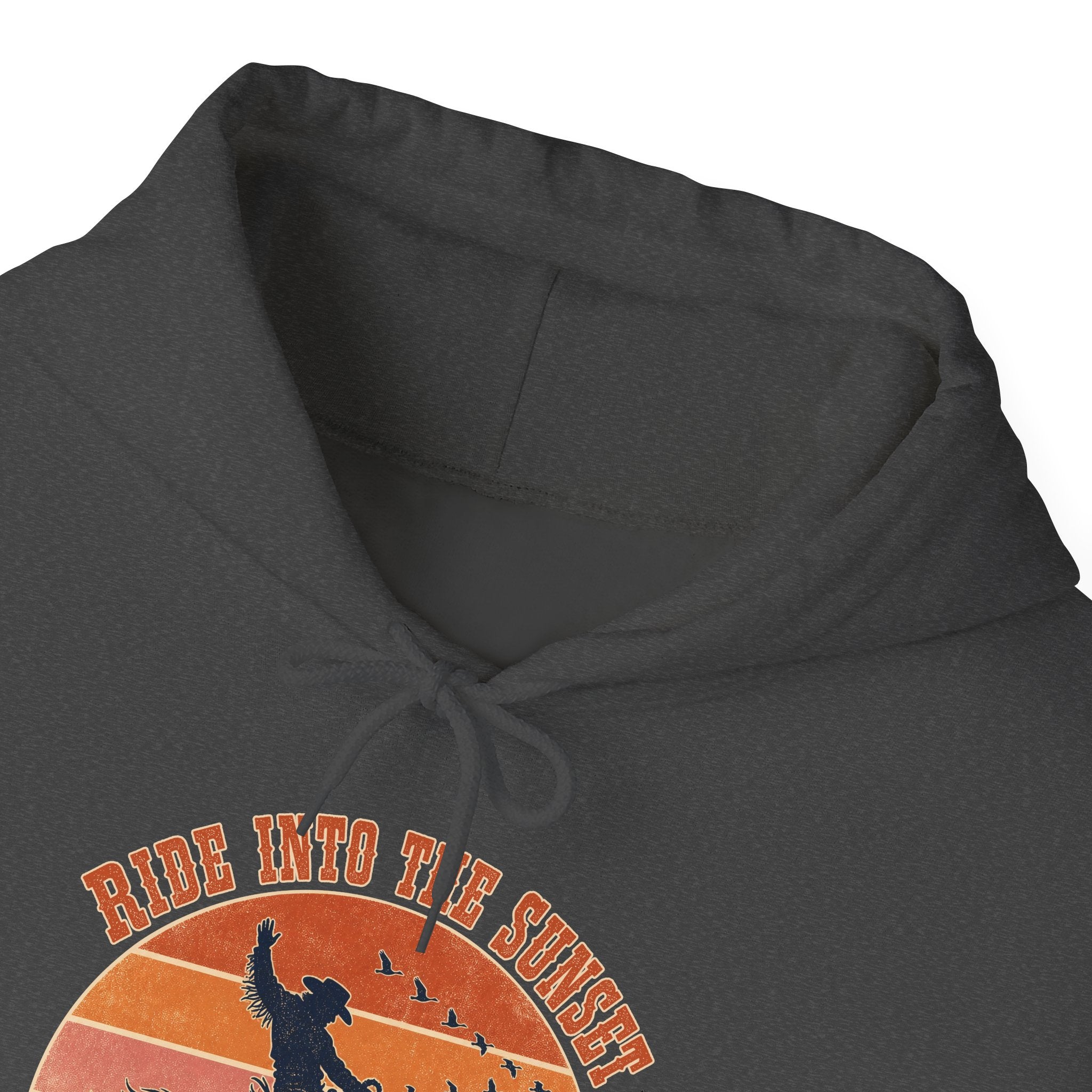 Bucking Bronco Rodeo Sunset Hoodie, Retro Western Cowboy Silhouette Pullover Sweatshirt, Unisex Fleece Hoodie