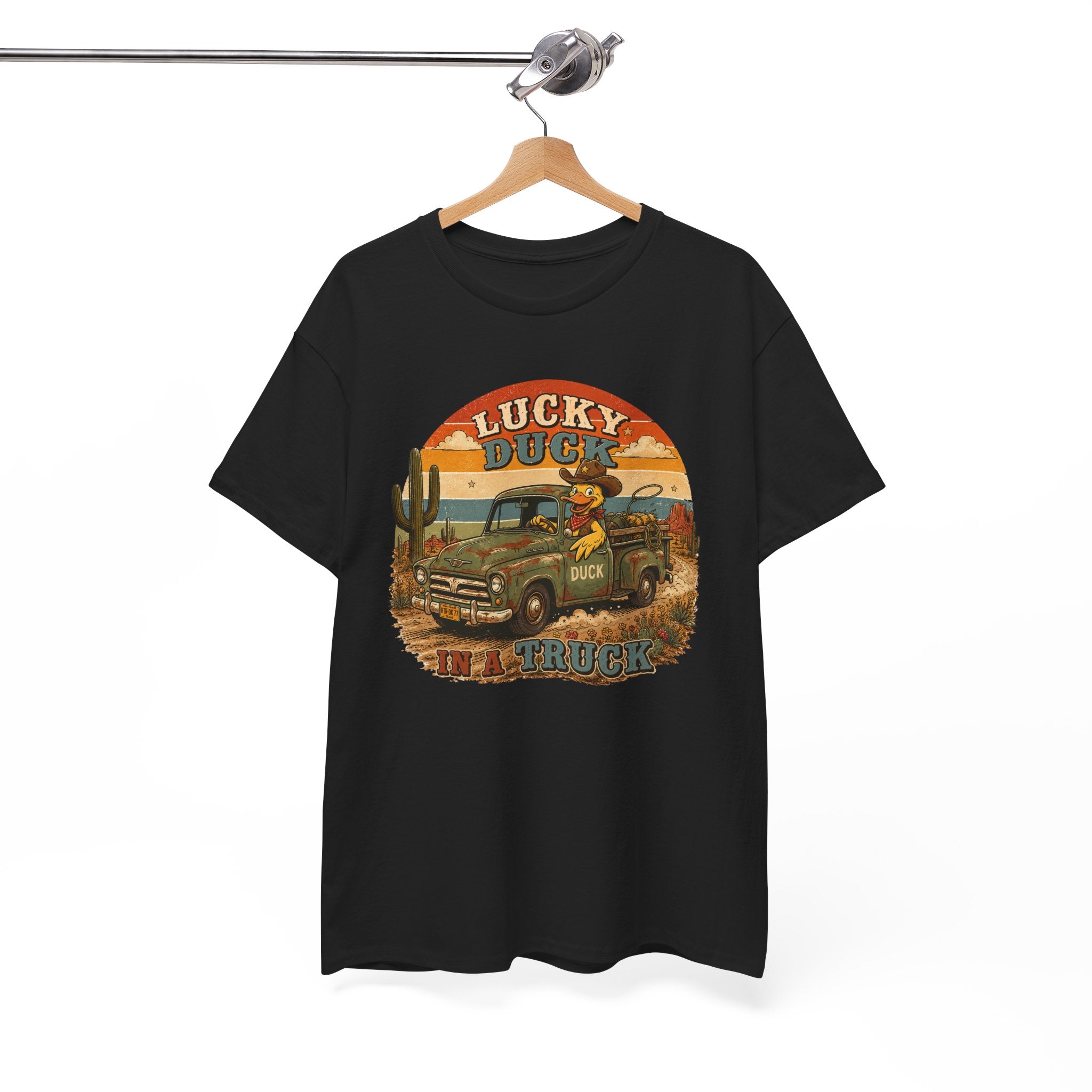 Lucky Duck Vintage Truck Tee — Retro Desert Road Trip Graphic T-Shirt