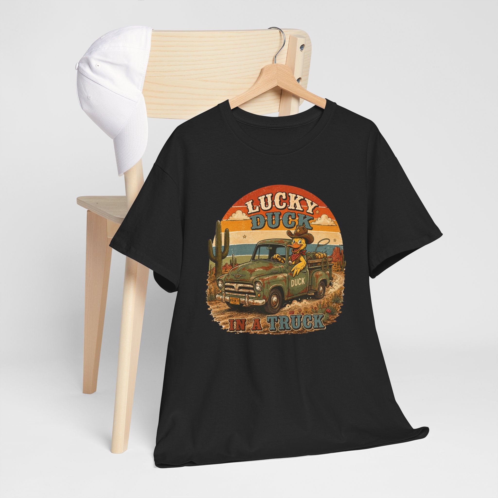 Lucky Duck Vintage Truck Tee — Retro Desert Road Trip Graphic T-Shirt
