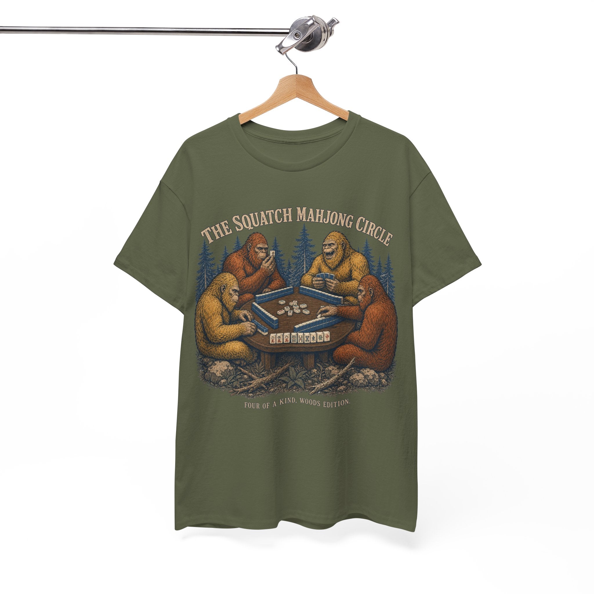 The Squatch Mahjong Circle - Four Bigfoot Forest T-Shirt