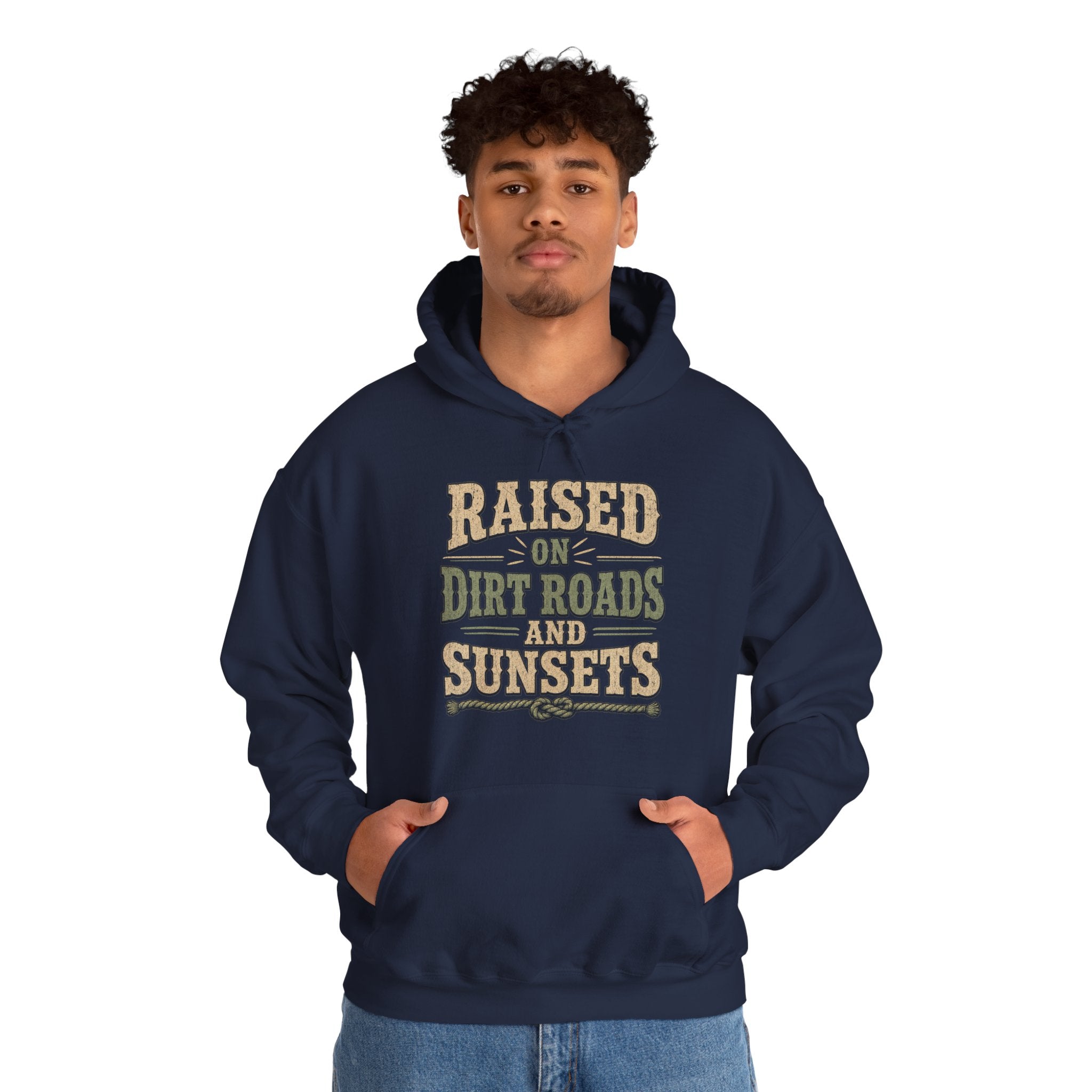 Raised On Dirt Roads Hoodie, Vintage Western Typography Pullover Sweatshirt, Rustic Country Fleece Hoodie