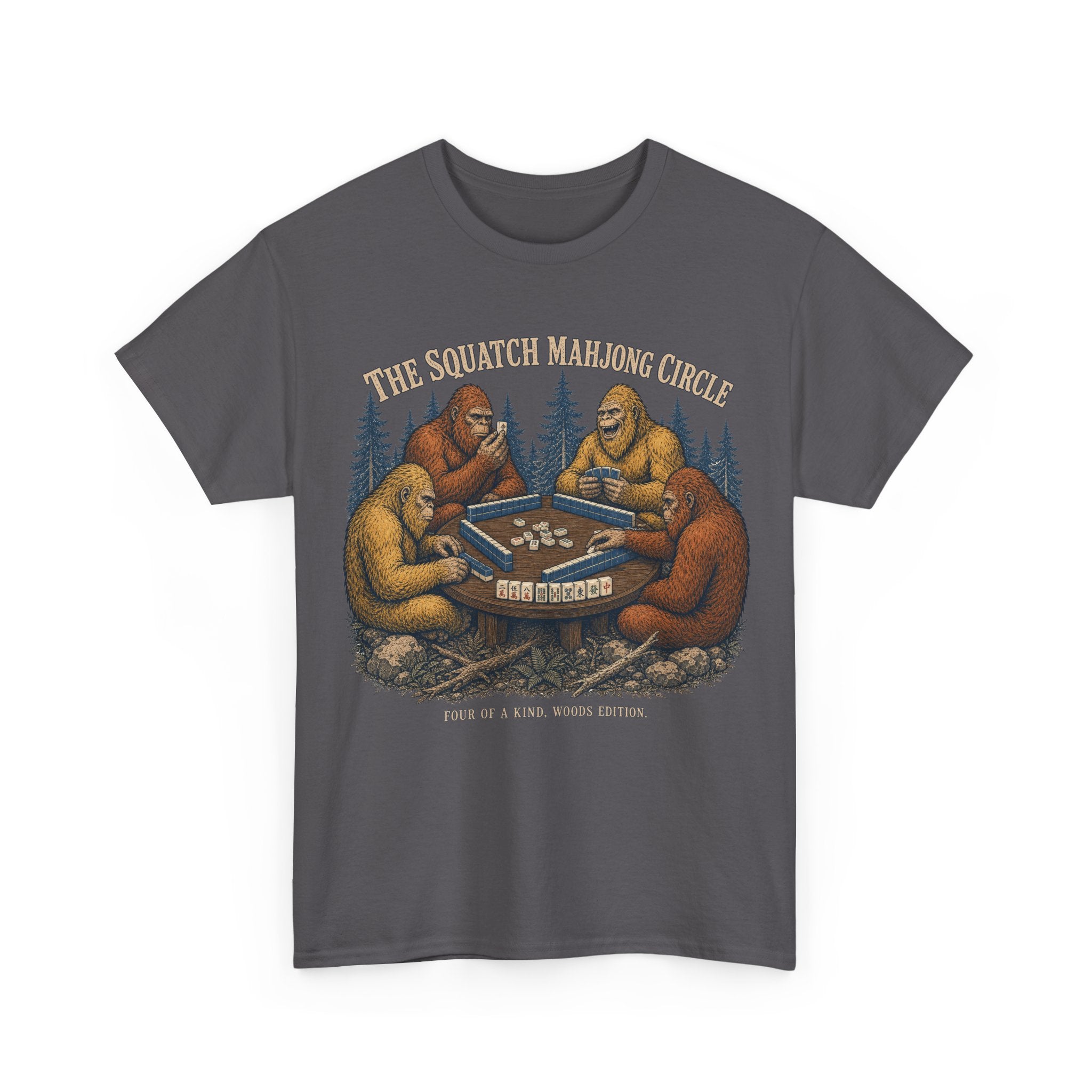 The Squatch Mahjong Circle - Four Bigfoot Forest T-Shirt