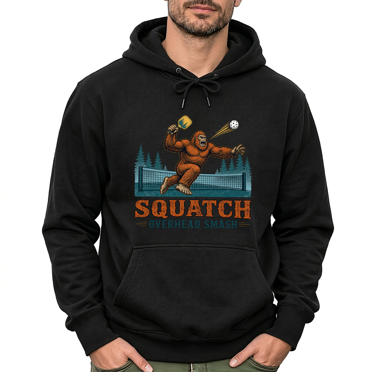 Squatch Overhead Smash Bigfoot Pickleball Hoodie