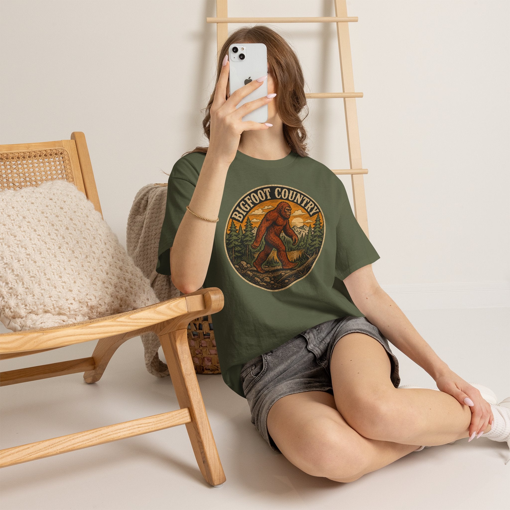 Bigfoot Country Vintage T-Shirt – Retro Sasquatch Forest Sunset Graphic Tee