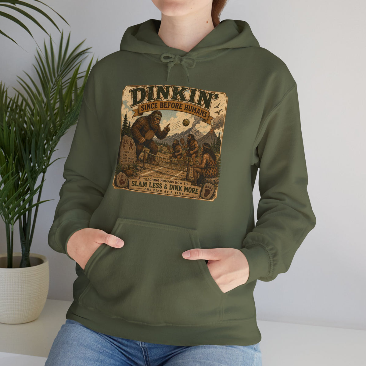 Dinkin' Since Before Humans Bigfoot Pickleball Hoodie