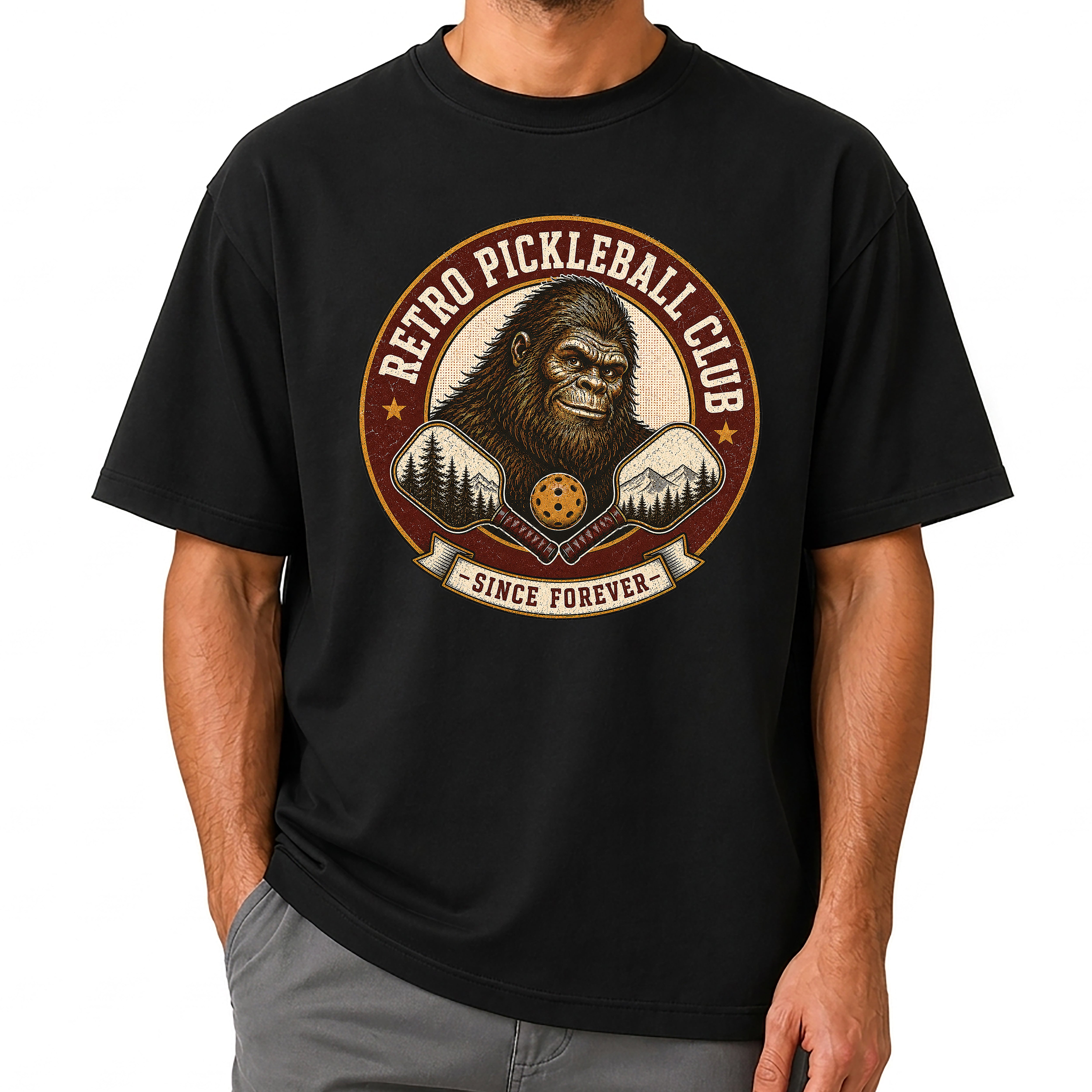 Retro Pickleball Club Bigfoot Emblem T-Shirt
