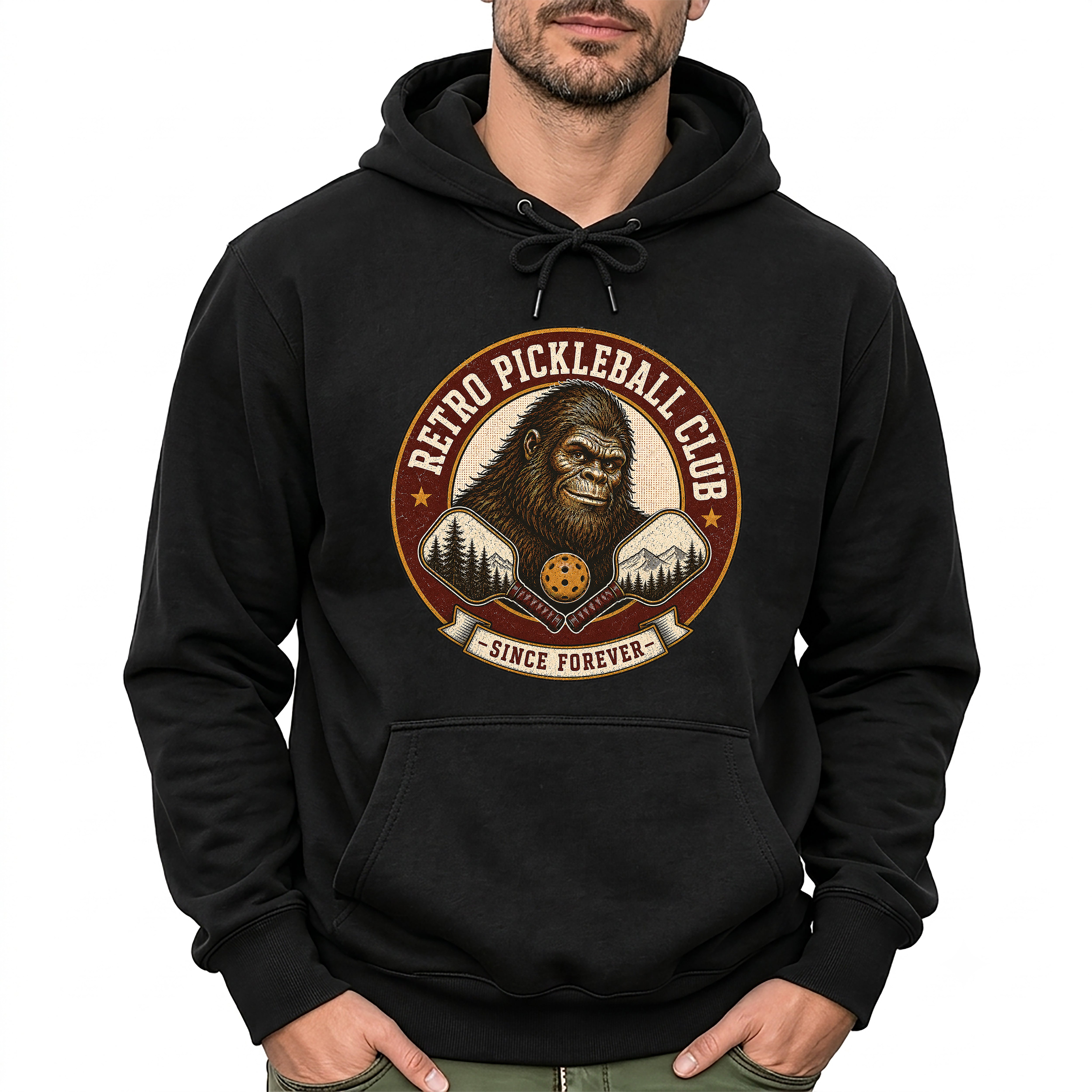 Retro Pickleball Club Bigfoot Emblem Hoodie