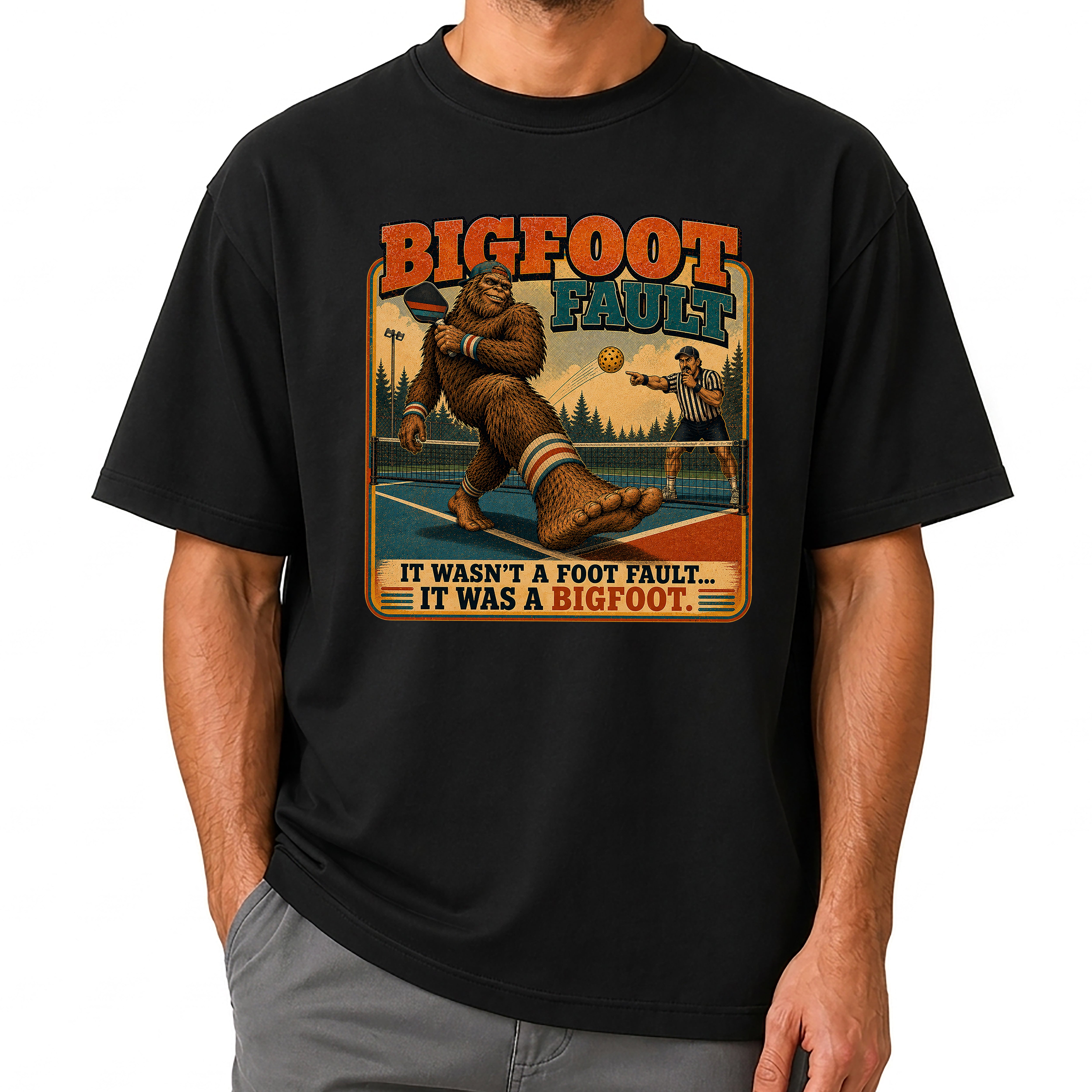 Bigfoot Foot Fault Funny Pickleball T-Shirt