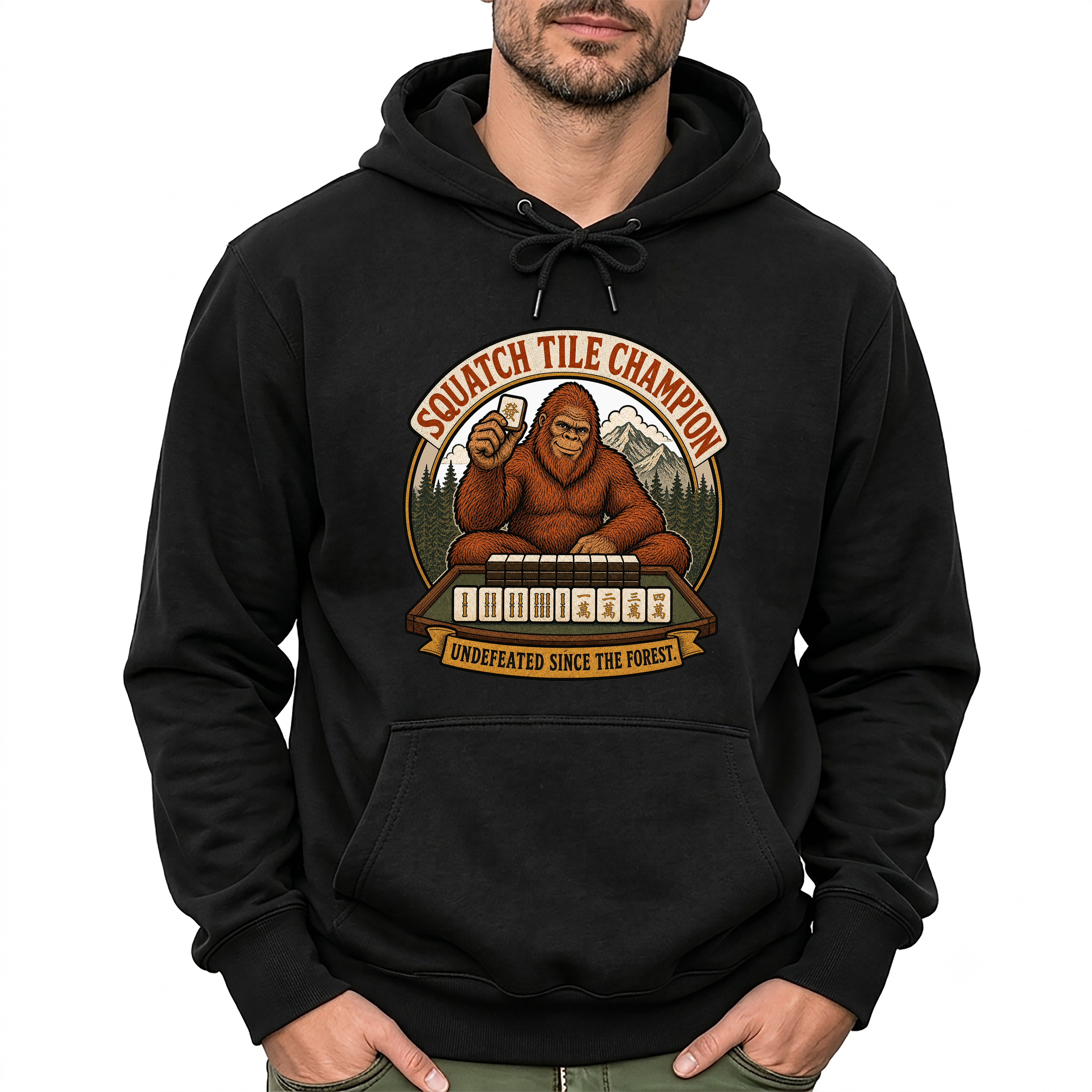 Squatch Tile Champion - Funny Bigfoot Mahjong Hoodie