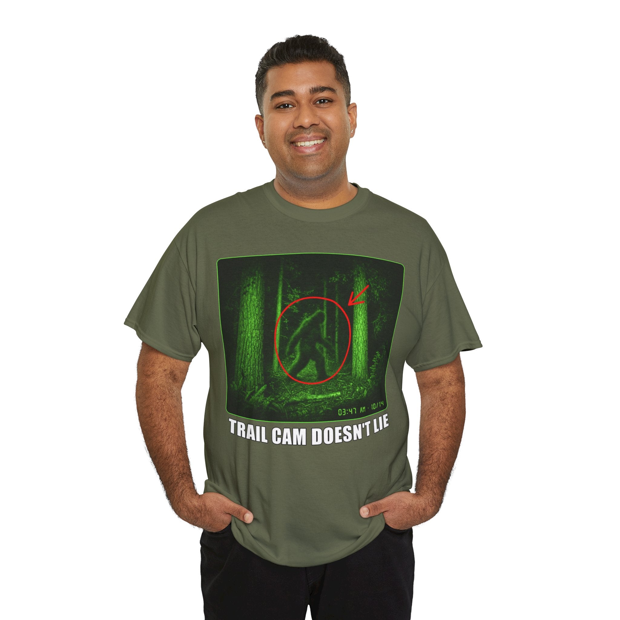 Funny Bigfoot Night Vision T-Shirt – Trail Cam Doesn't Lie Graphic Tee