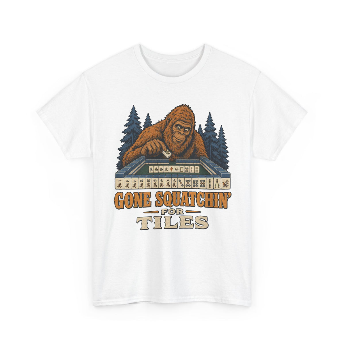 Gone Squatchin' For Tiles - Retro Bigfoot Mahjong T-Shirt