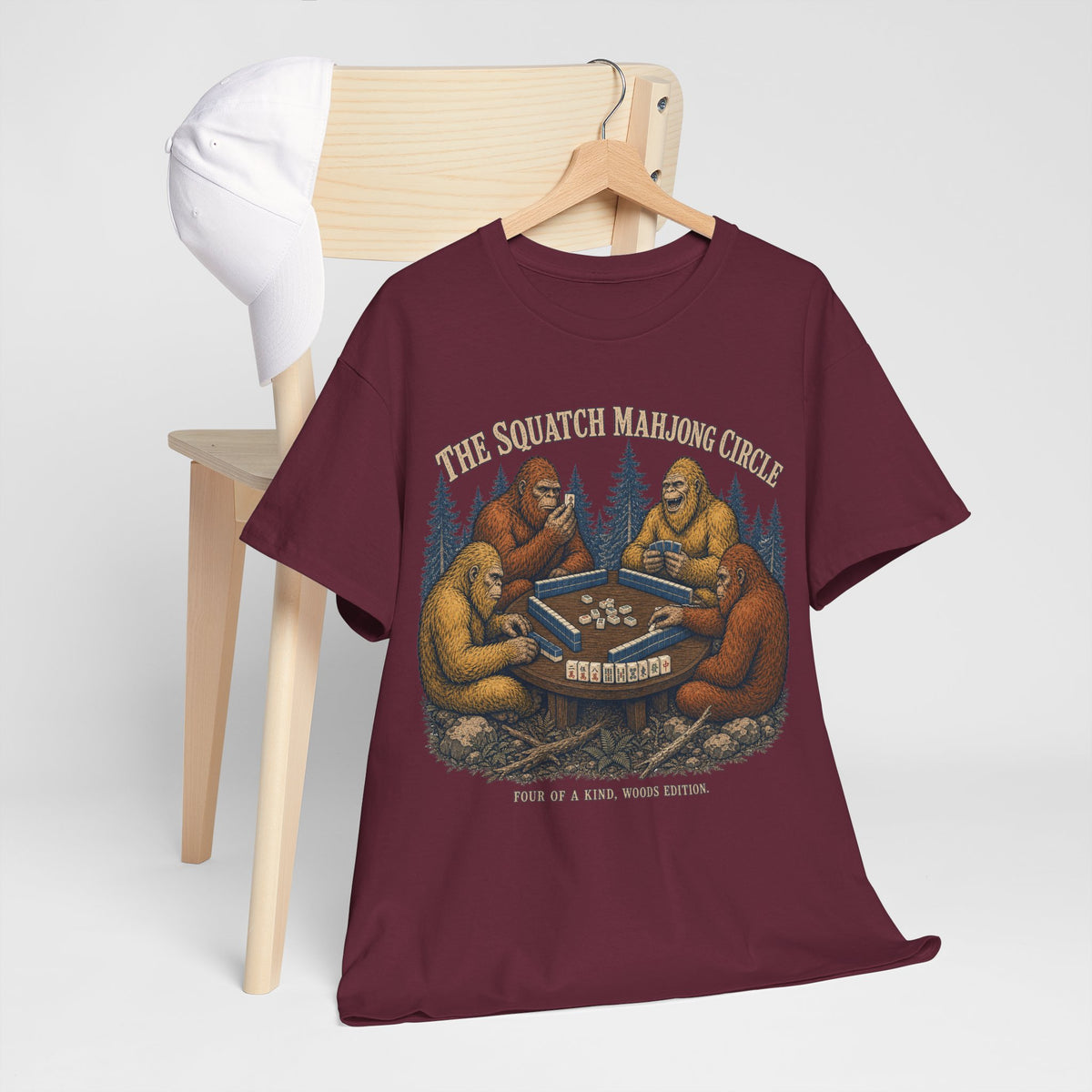 The Squatch Mahjong Circle - Four Bigfoot Forest T-Shirt