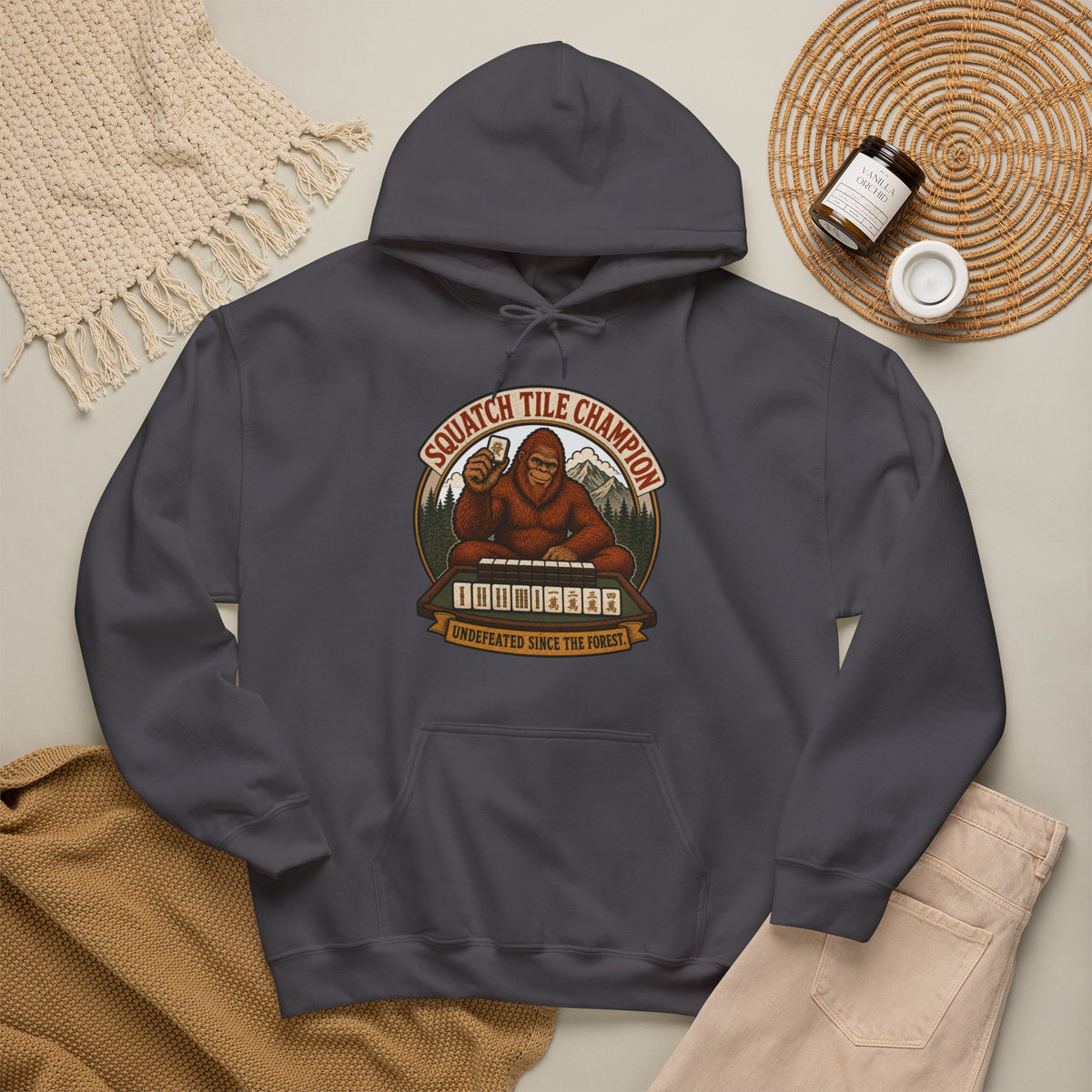 Squatch Tile Champion - Funny Bigfoot Mahjong Hoodie