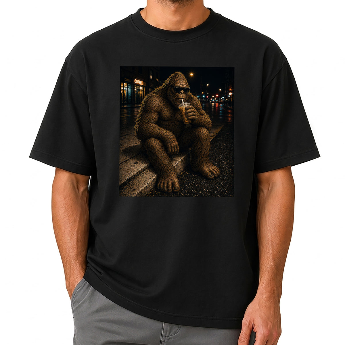 Bigfoot Coffee T-Shirt – Cool Sasquatch Drinking Coffee Vintage Tee