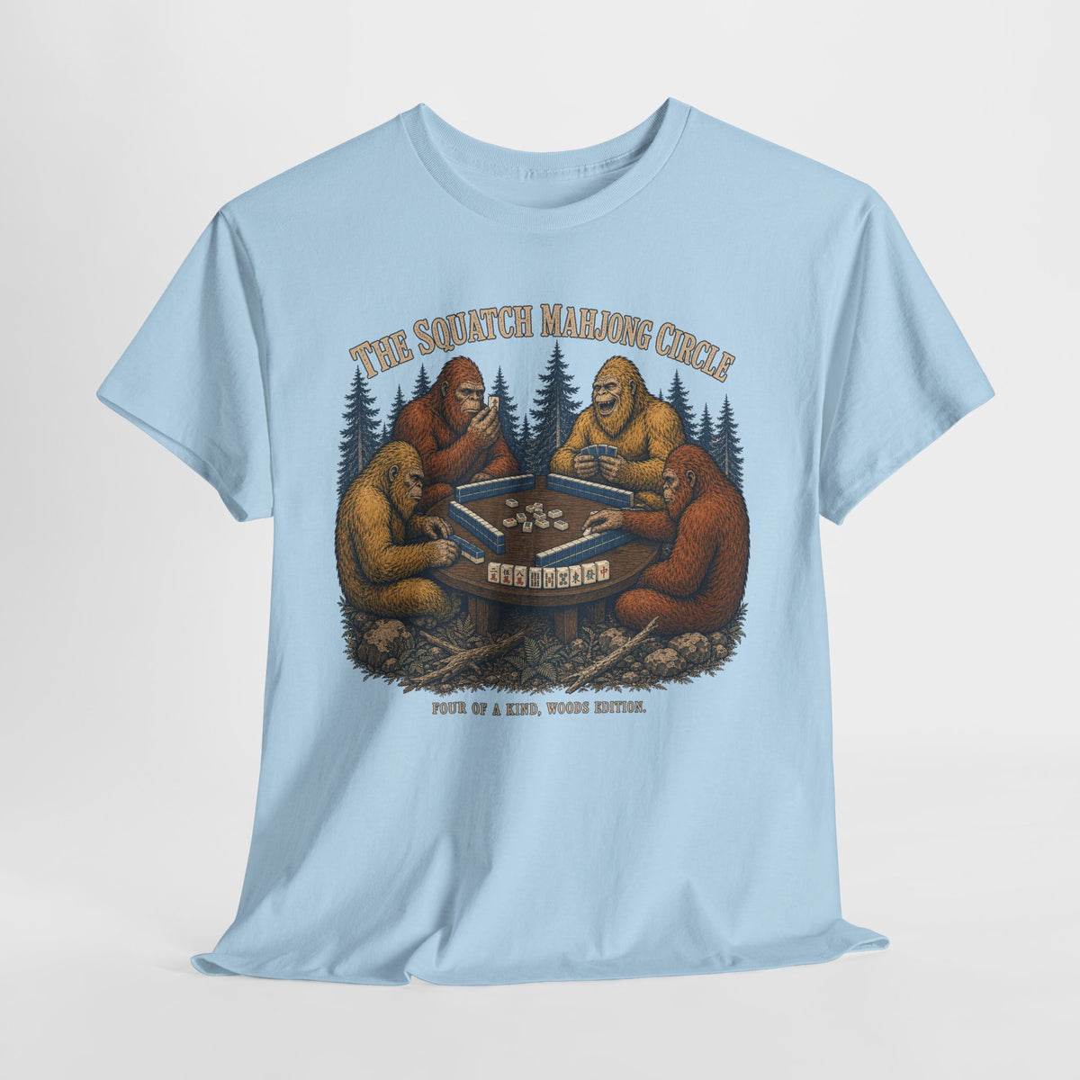 The Squatch Mahjong Circle - Four Bigfoot Forest T-Shirt