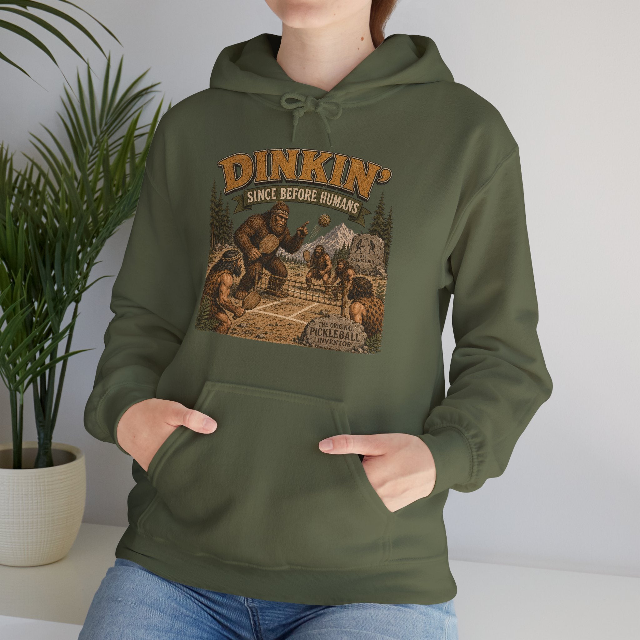 Dinkin' Since Before Humans Bigfoot Pickleball Hoodie