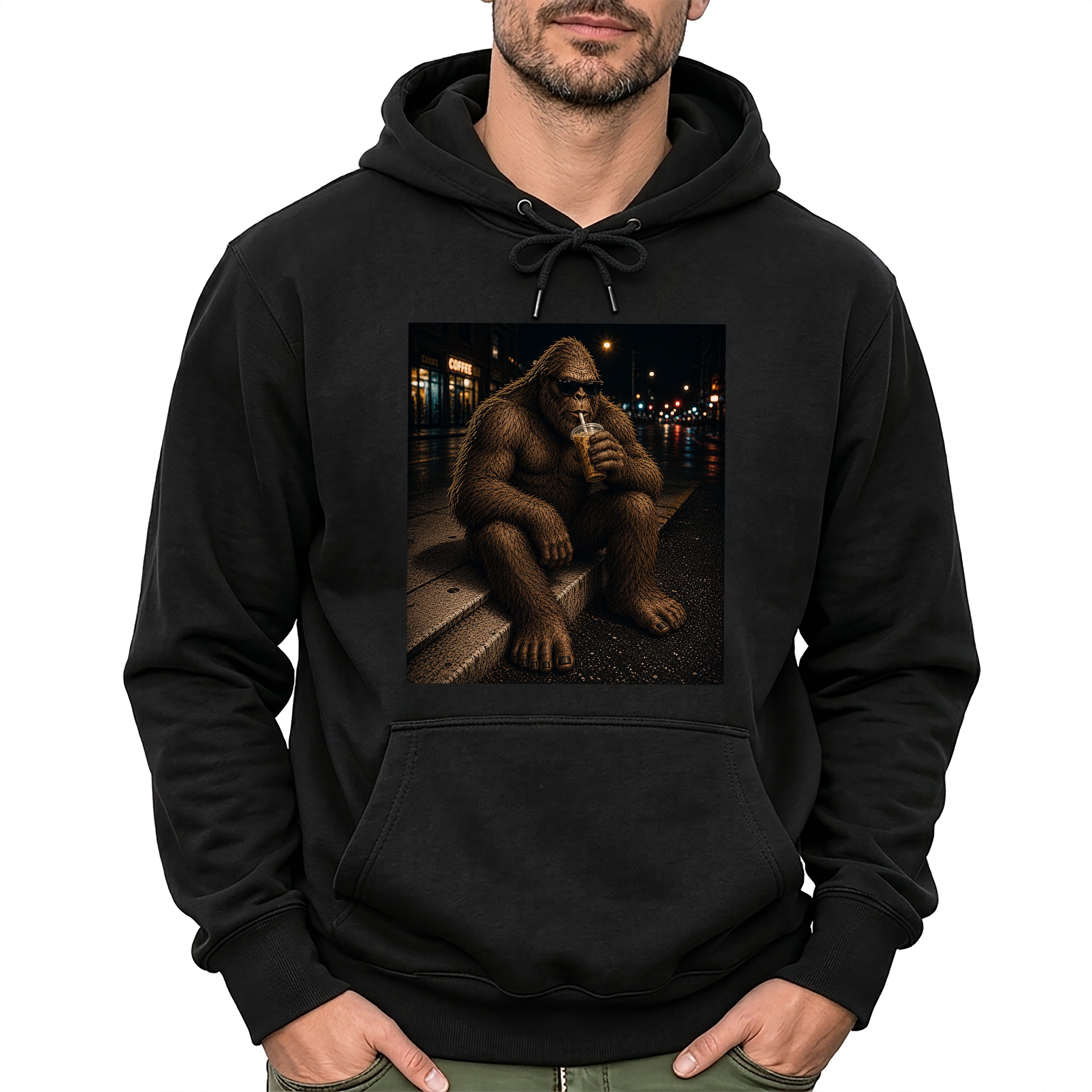Bigfoot Coffee Hoodie – Cool Sasquatch Drinking Coffee Vintage