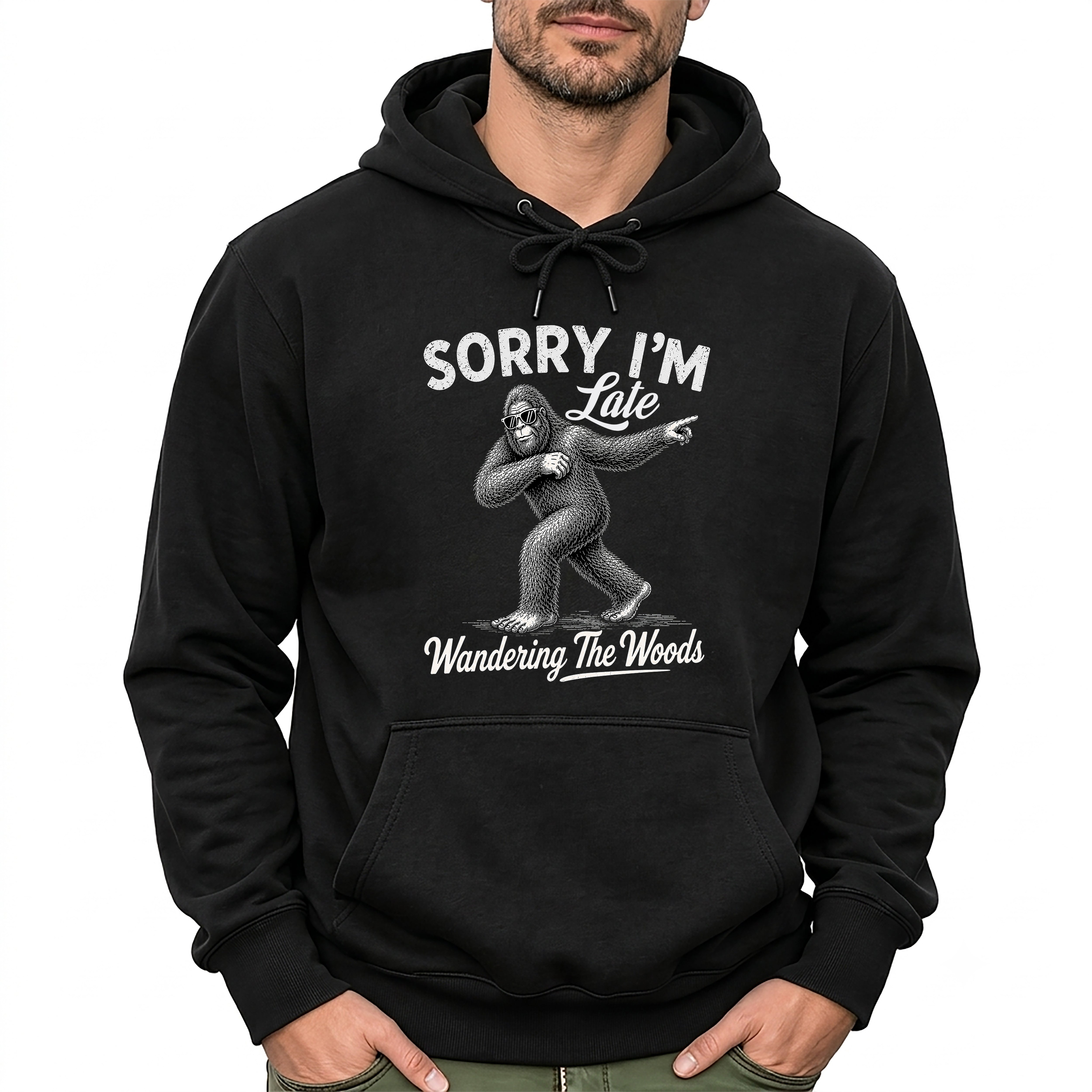 Sorry I'm Late Bigfoot Hoodie – Wandering The Woods Vintage Sasquatch