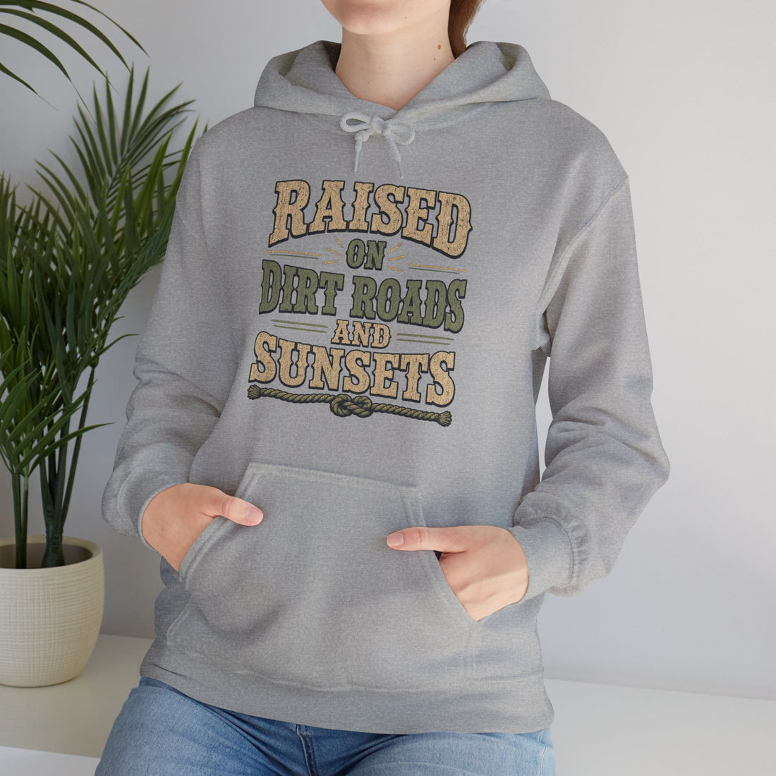 Raised On Dirt Roads Hoodie, Vintage Western Typography Pullover Sweatshirt, Rustic Country Fleece Hoodie