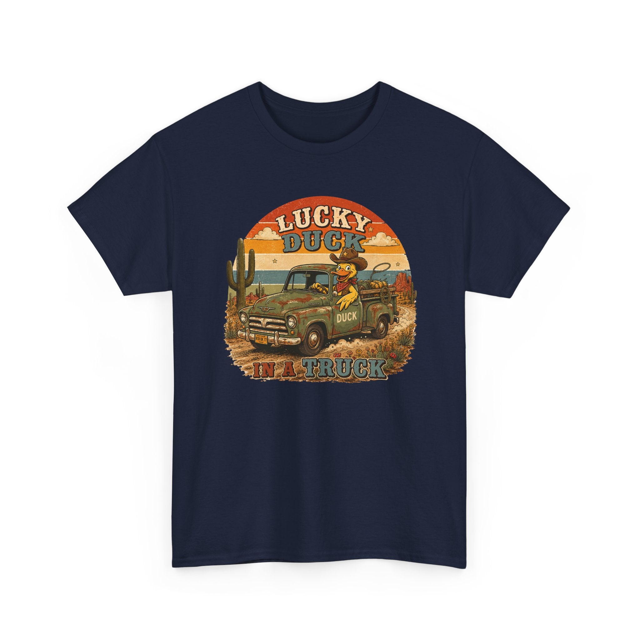 Lucky Duck Vintage Truck Tee — Retro Desert Road Trip Graphic T-Shirt