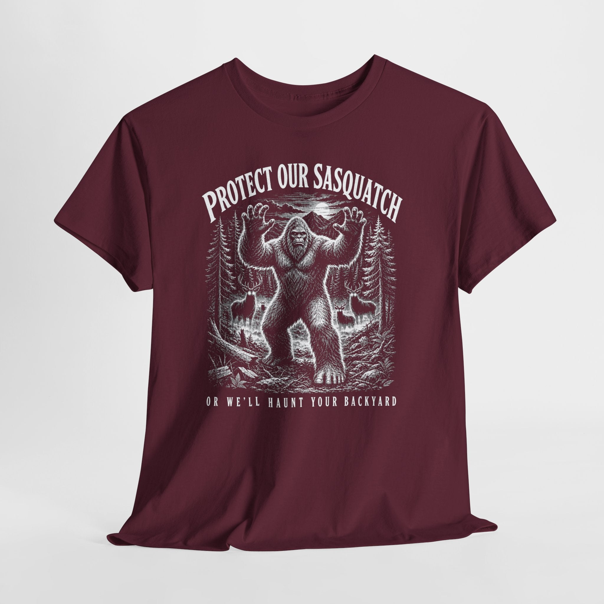 Protect Our Sasquatch T-Shirt – Woodcut Scratchboard Bigfoot Graphic Tee