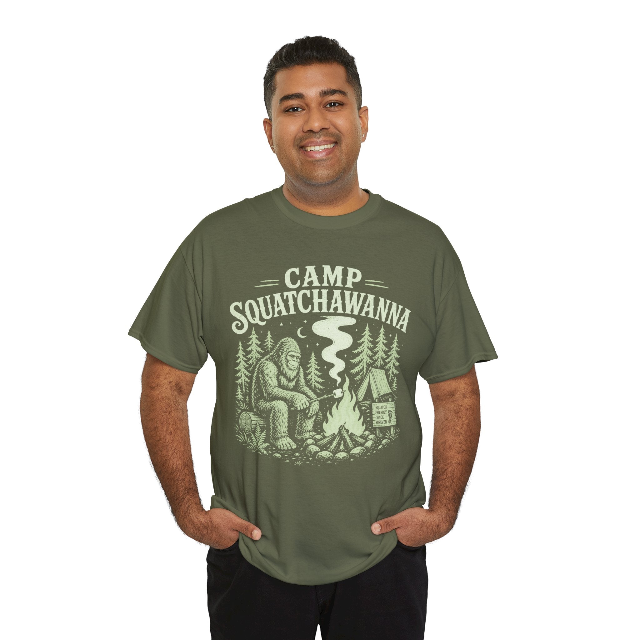 Funny Camp Squatchawanna T-Shirt – Bigfoot Campfire Graphic Tee