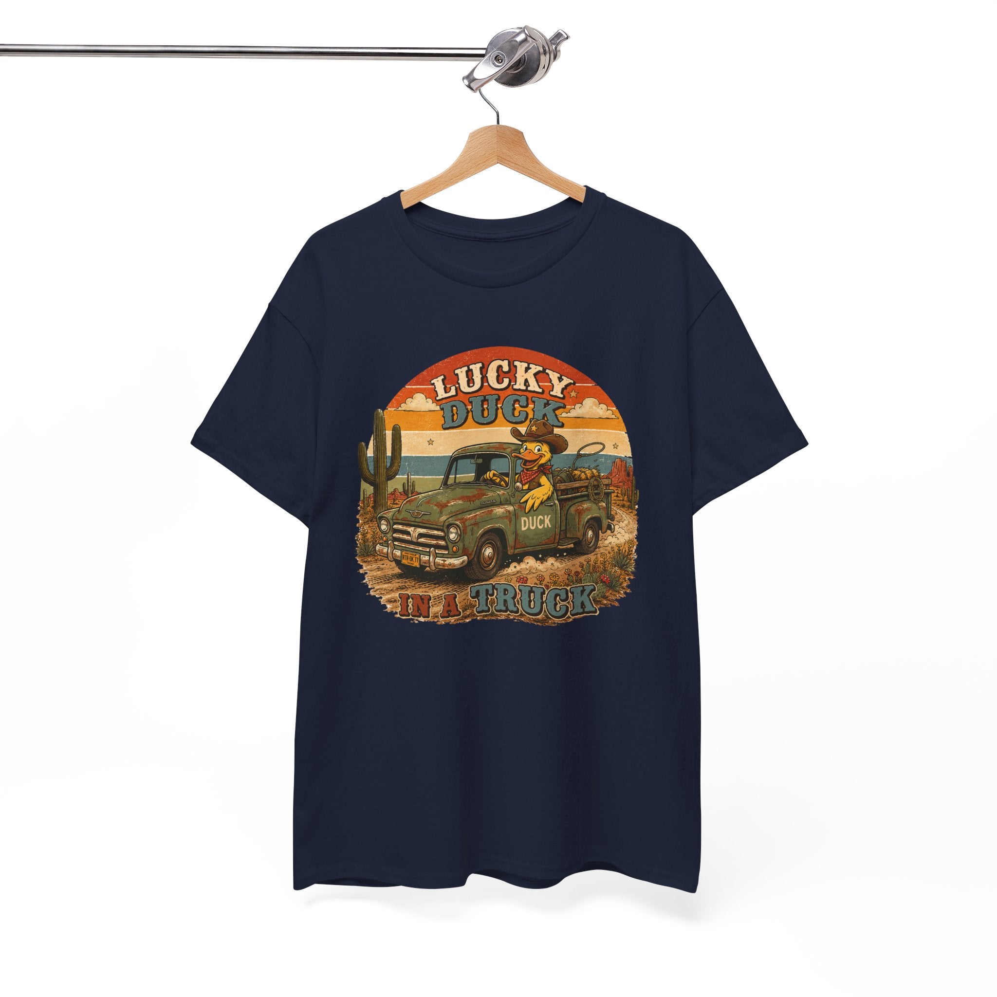 Lucky Duck Vintage Truck Tee — Retro Desert Road Trip Graphic T-Shirt