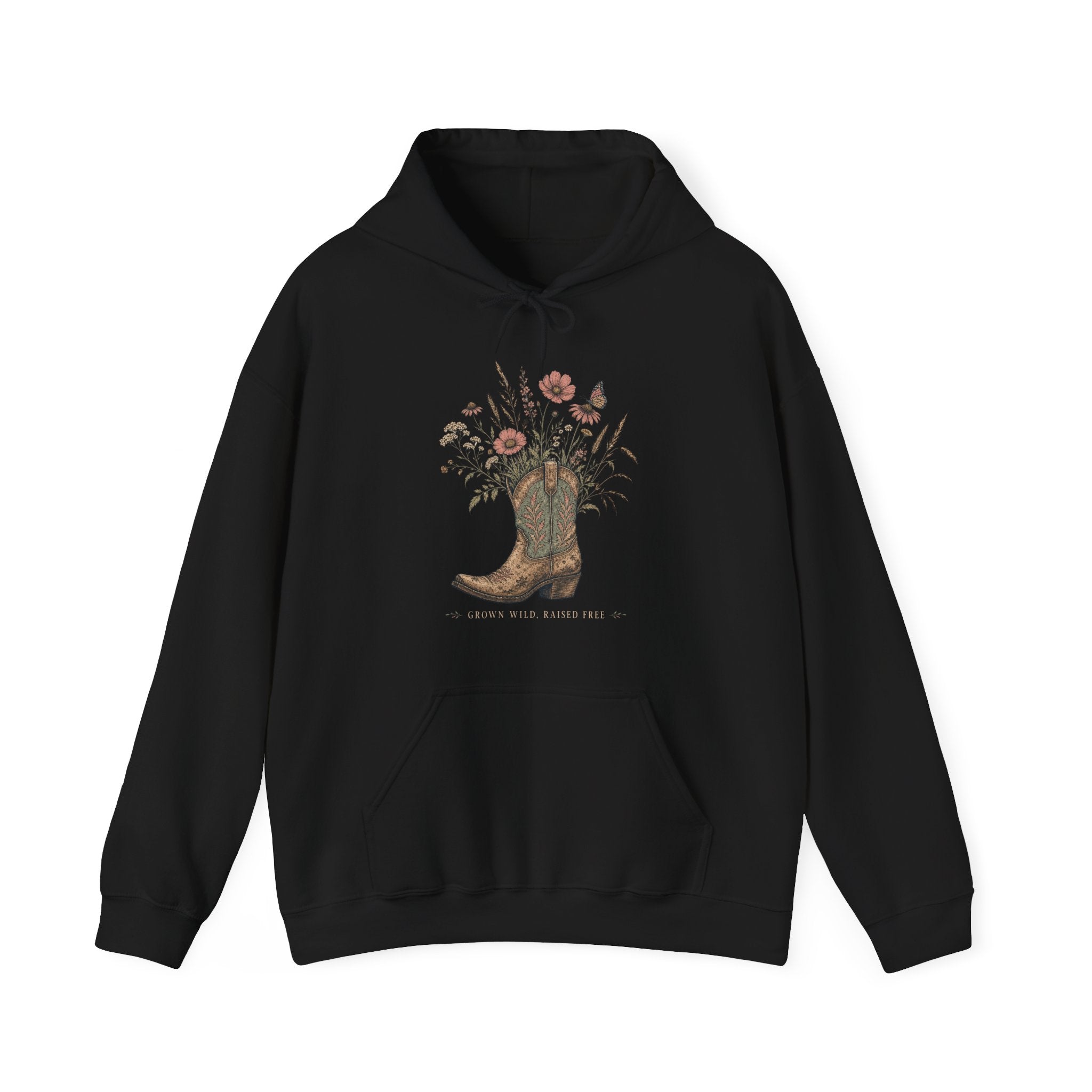 Grown Wild Cowboy Boot Wildflower Hoodie, Botanical Western Pullover Sweatshirt, Cowgirl Fleece Hoodie