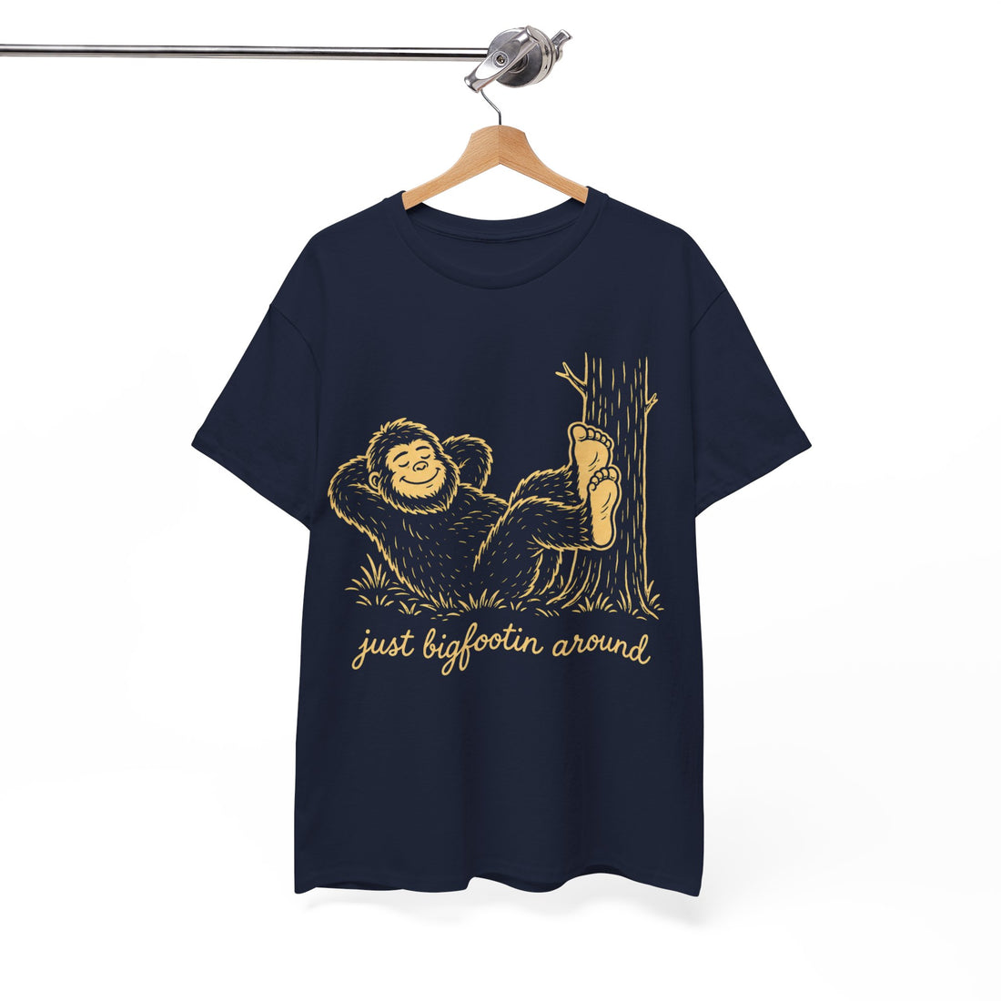 Just Bigfootin Around T-Shirt – Cute Cozy Pocket Print Graphic Tee