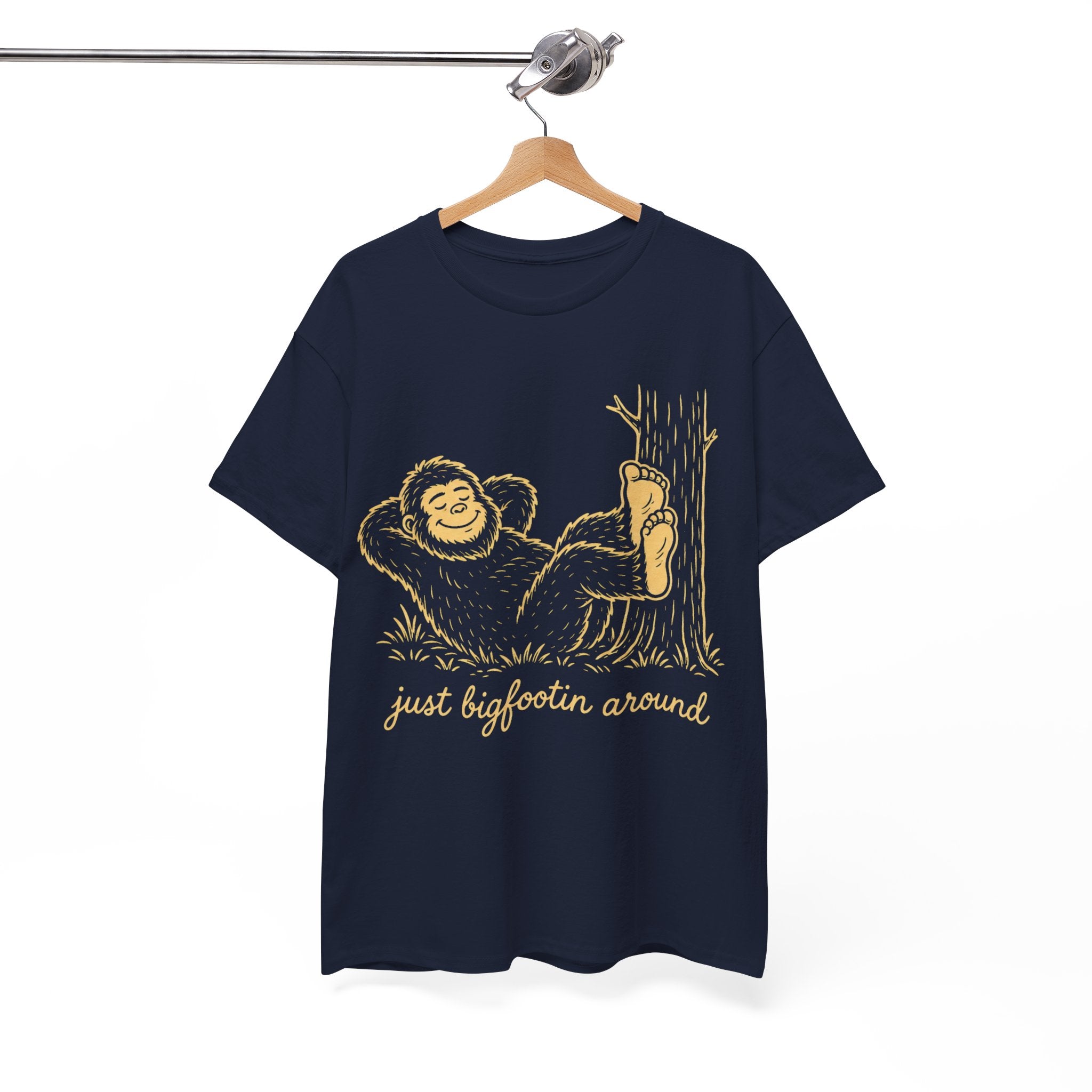 Just Bigfootin Around T-Shirt – Cute Cozy Pocket Print Graphic Tee