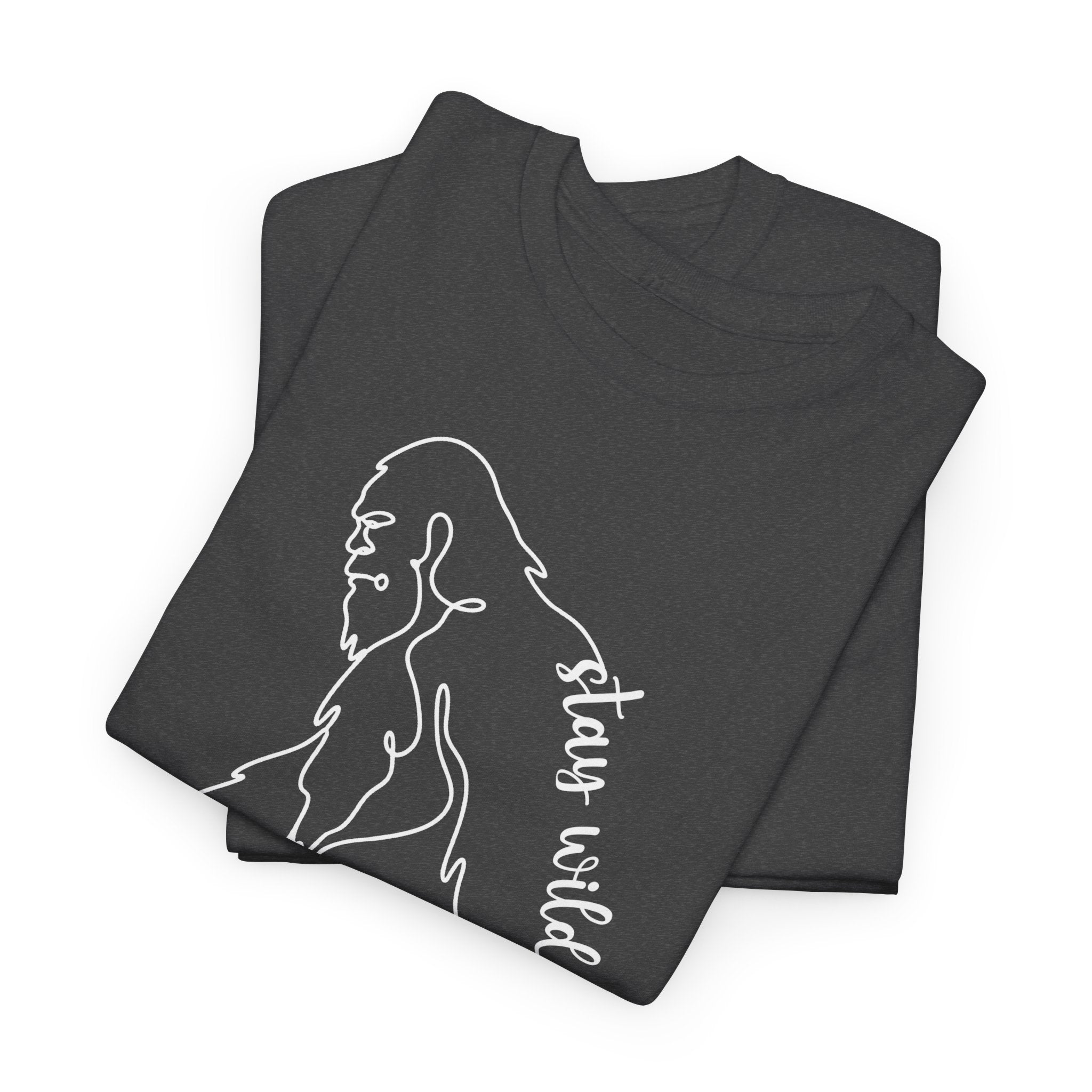 Minimalist Bigfoot Line Art T-Shirt – Stay Wild Boho Graphic Tee