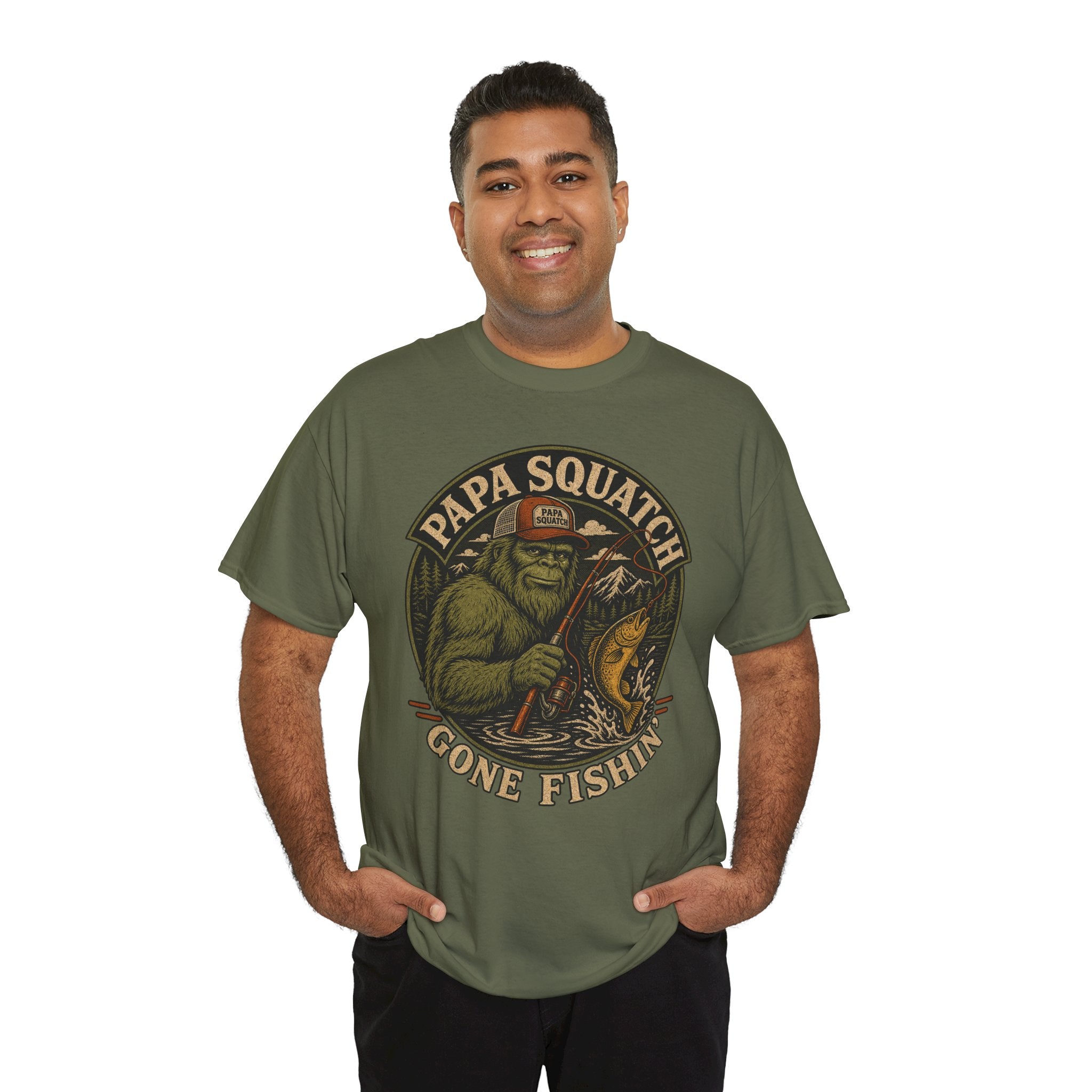Papa Squatch Gone Fishin' T-Shirt – Funny Bigfoot Fishing Dad Tee