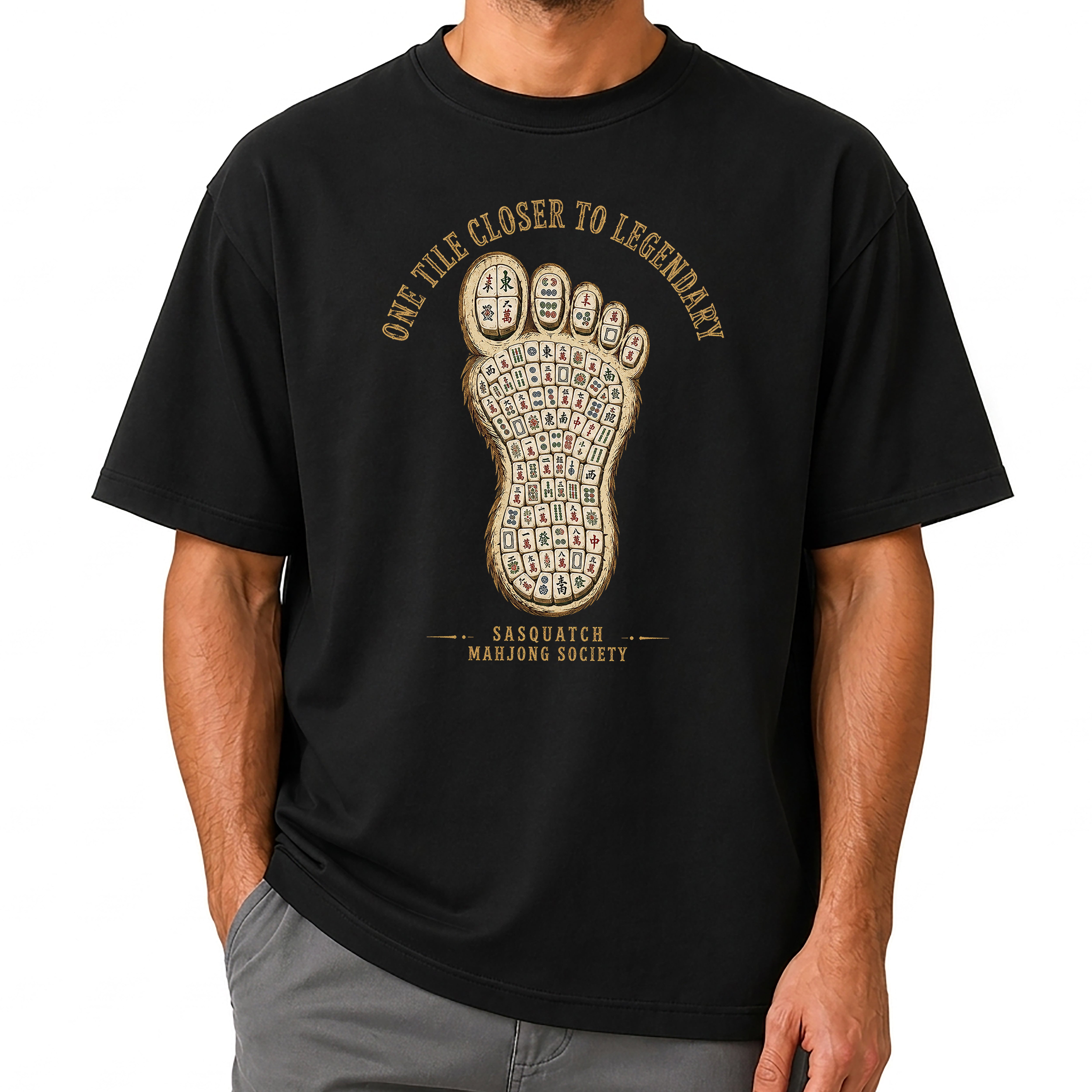 Squatch Footprint Tile - Vintage Bigfoot Mahjong T-Shirt