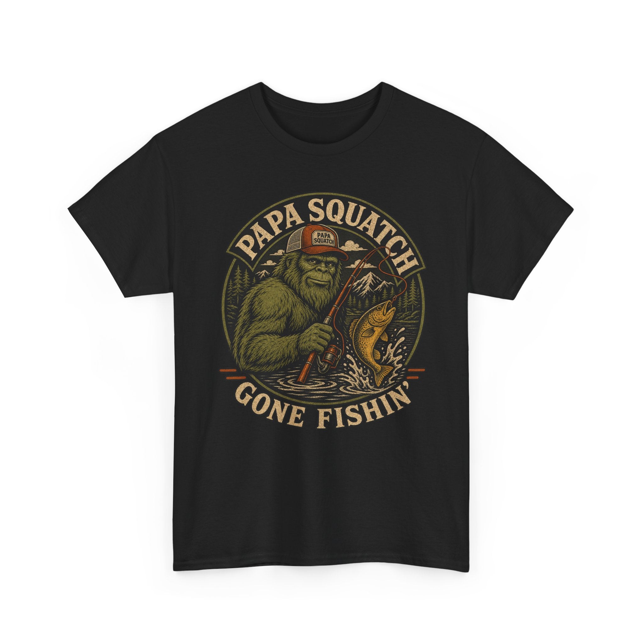 Papa Squatch Gone Fishin' T-Shirt – Funny Bigfoot Fishing Dad Tee