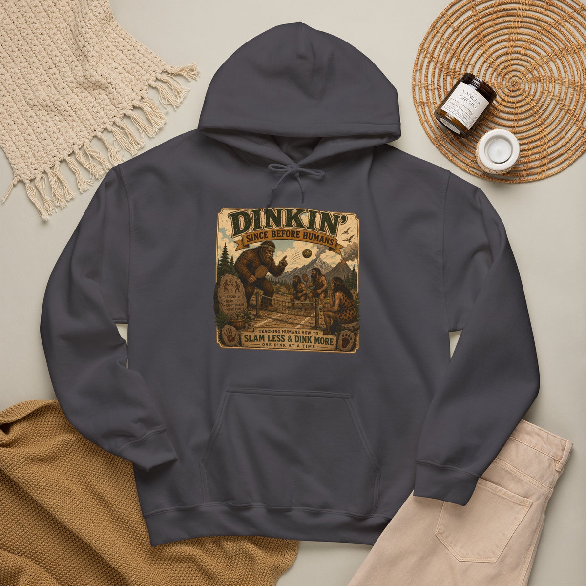 Dinkin' Since Before Humans Bigfoot Pickleball Hoodie
