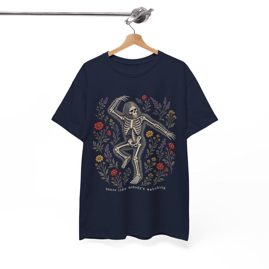 Dancing Bigfoot Skeleton T-Shirt – Whimsical Wildflower Graphic Tee