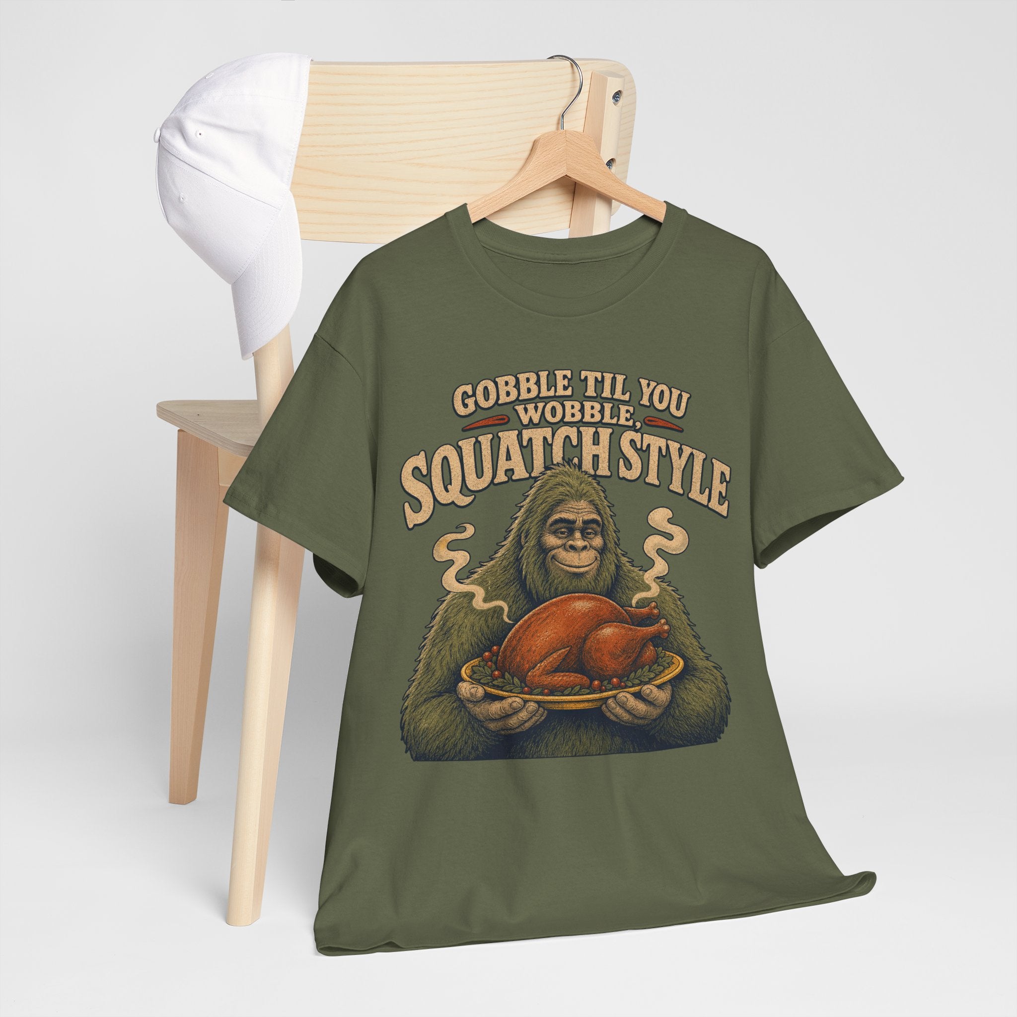 Funny Bigfoot Thanksgiving T-Shirt – Gobble Til You Wobble Graphic Tee