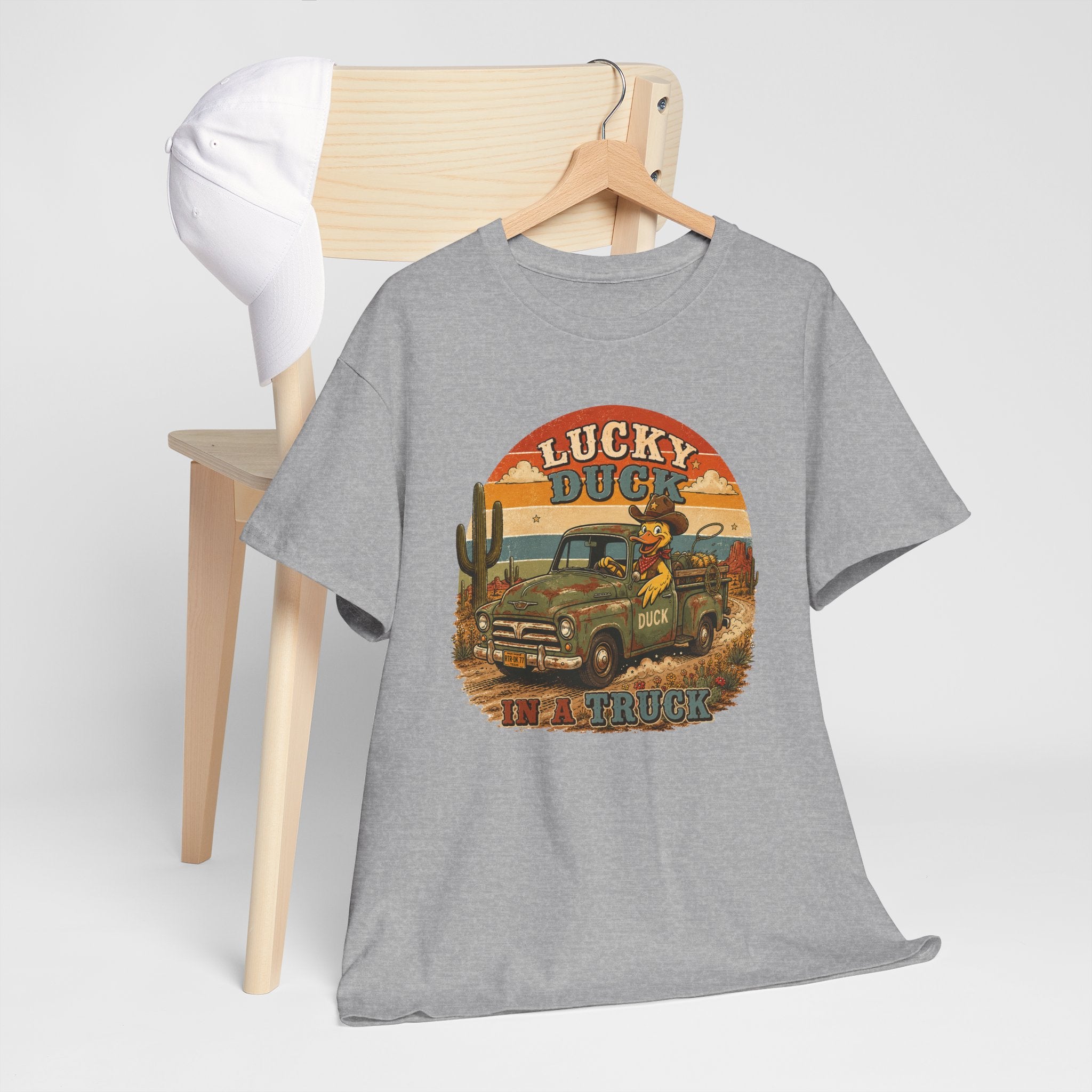 Lucky Duck Vintage Truck Tee — Retro Desert Road Trip Graphic T-Shirt
