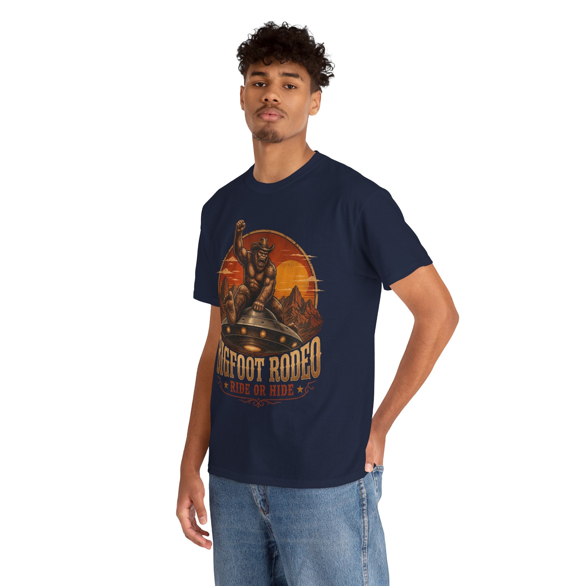 Bigfoot Rodeo T-Shirt – Funny Cowboy UFO Desert Graphic Tee