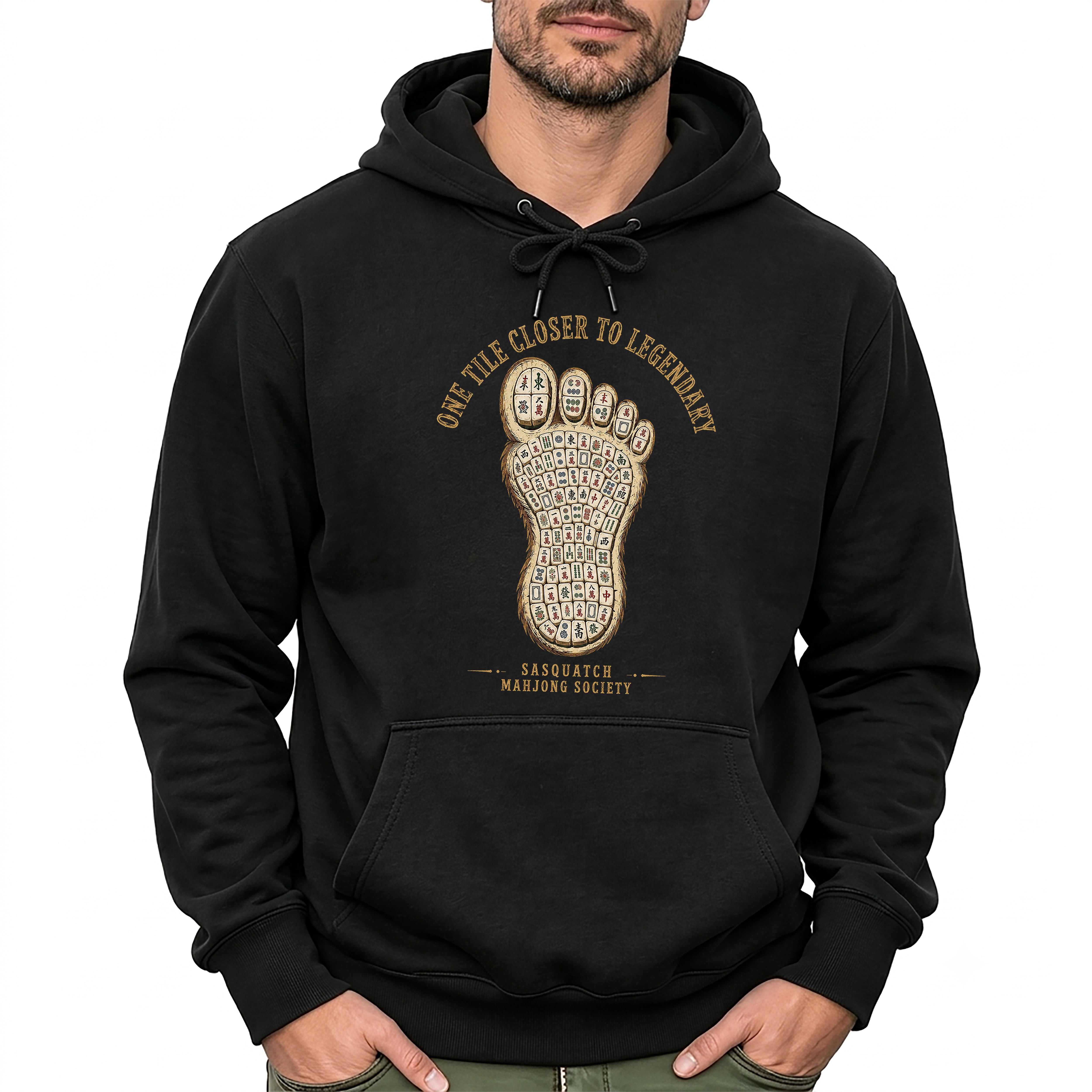 Squatch Footprint Tile - Vintage Bigfoot Mahjong Hoodie