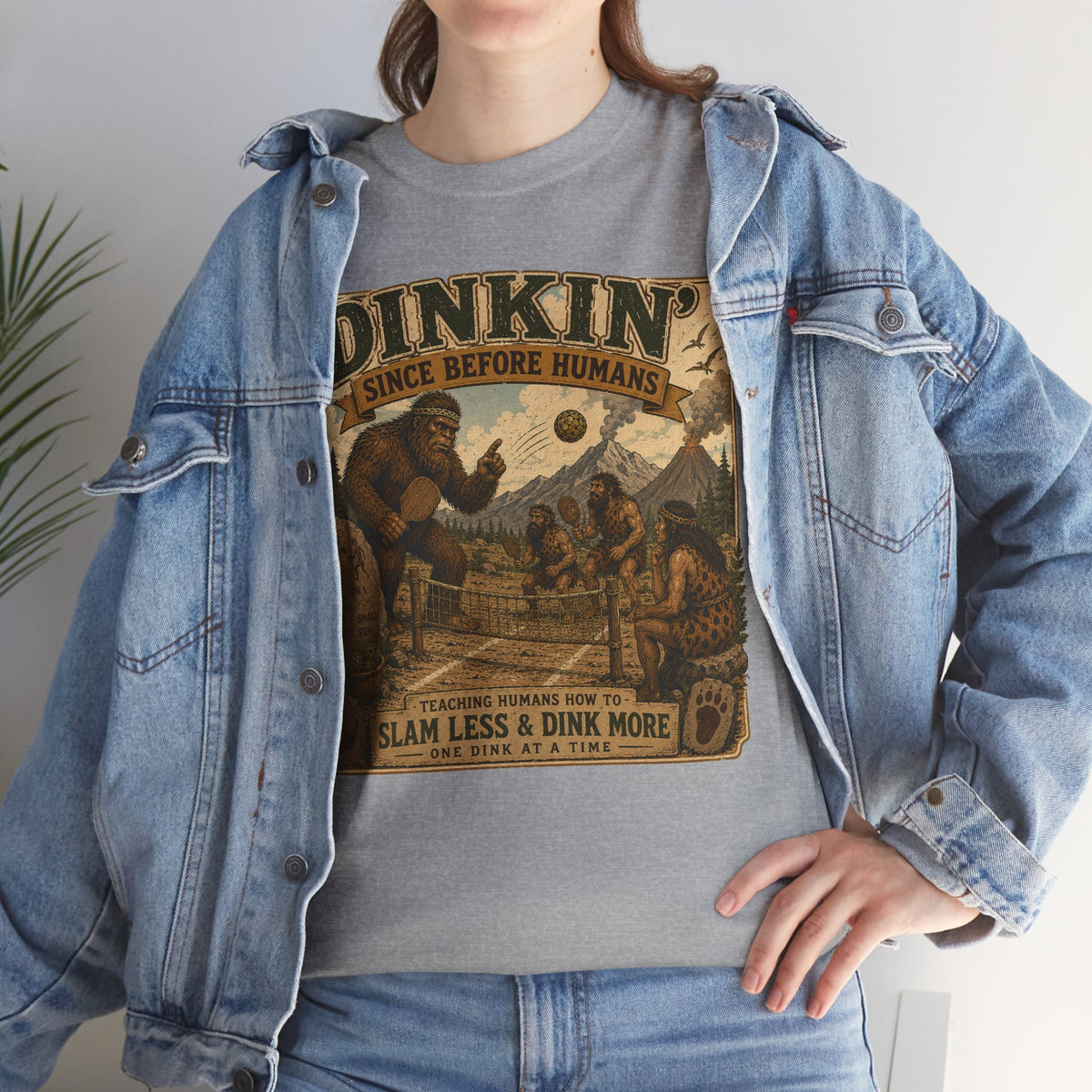 Dinkin' Since Before Humans Bigfoot Pickleball T-Shirt