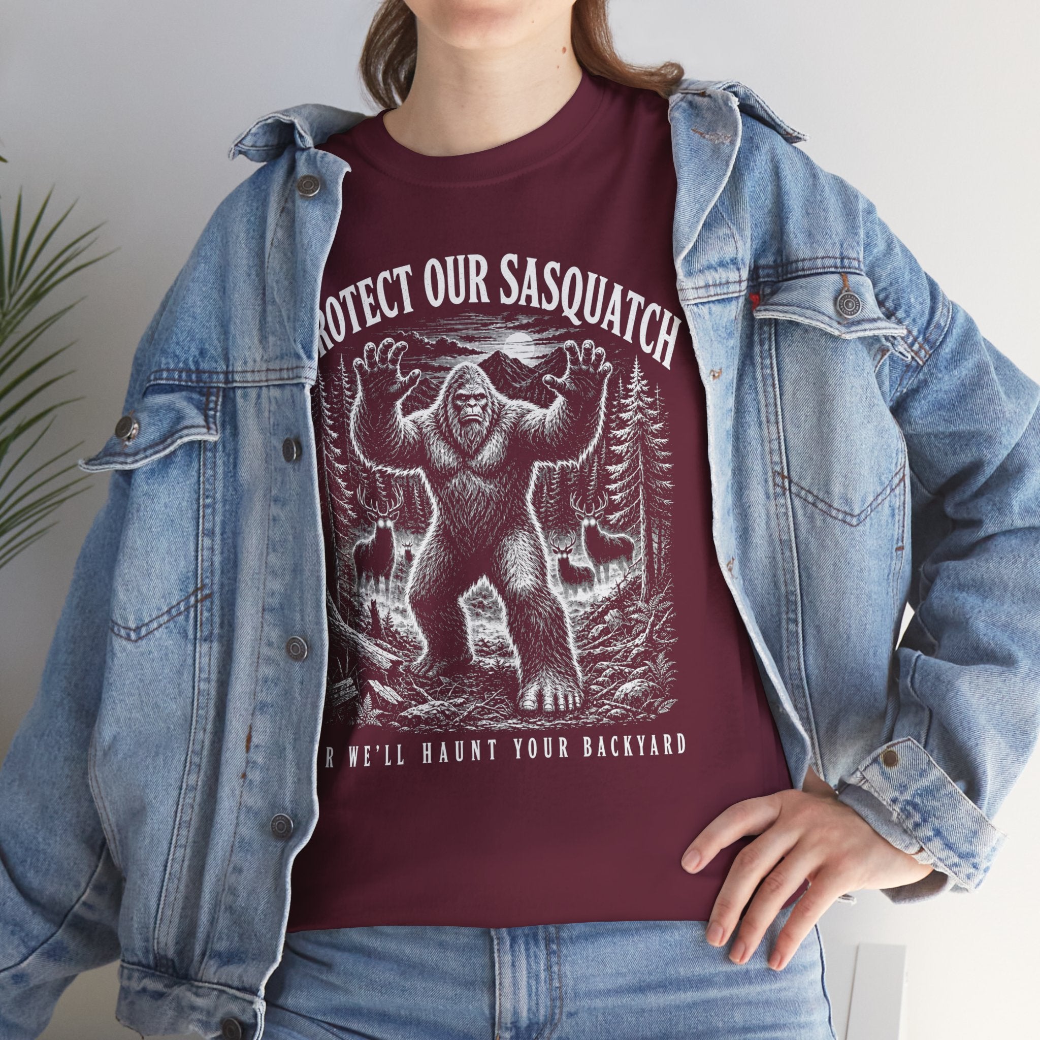 Protect Our Sasquatch T-Shirt – Woodcut Scratchboard Bigfoot Graphic Tee